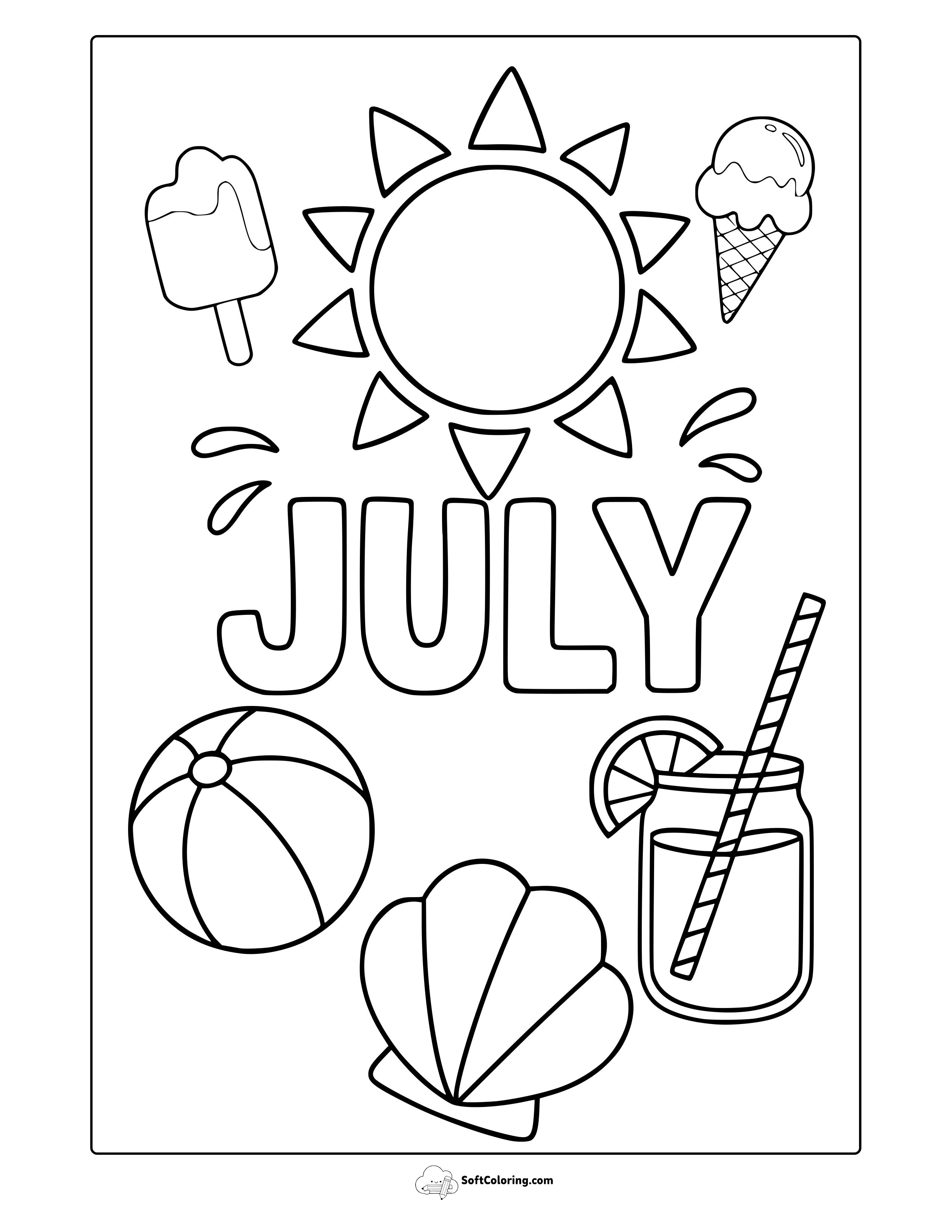 July Objects Coloring Page