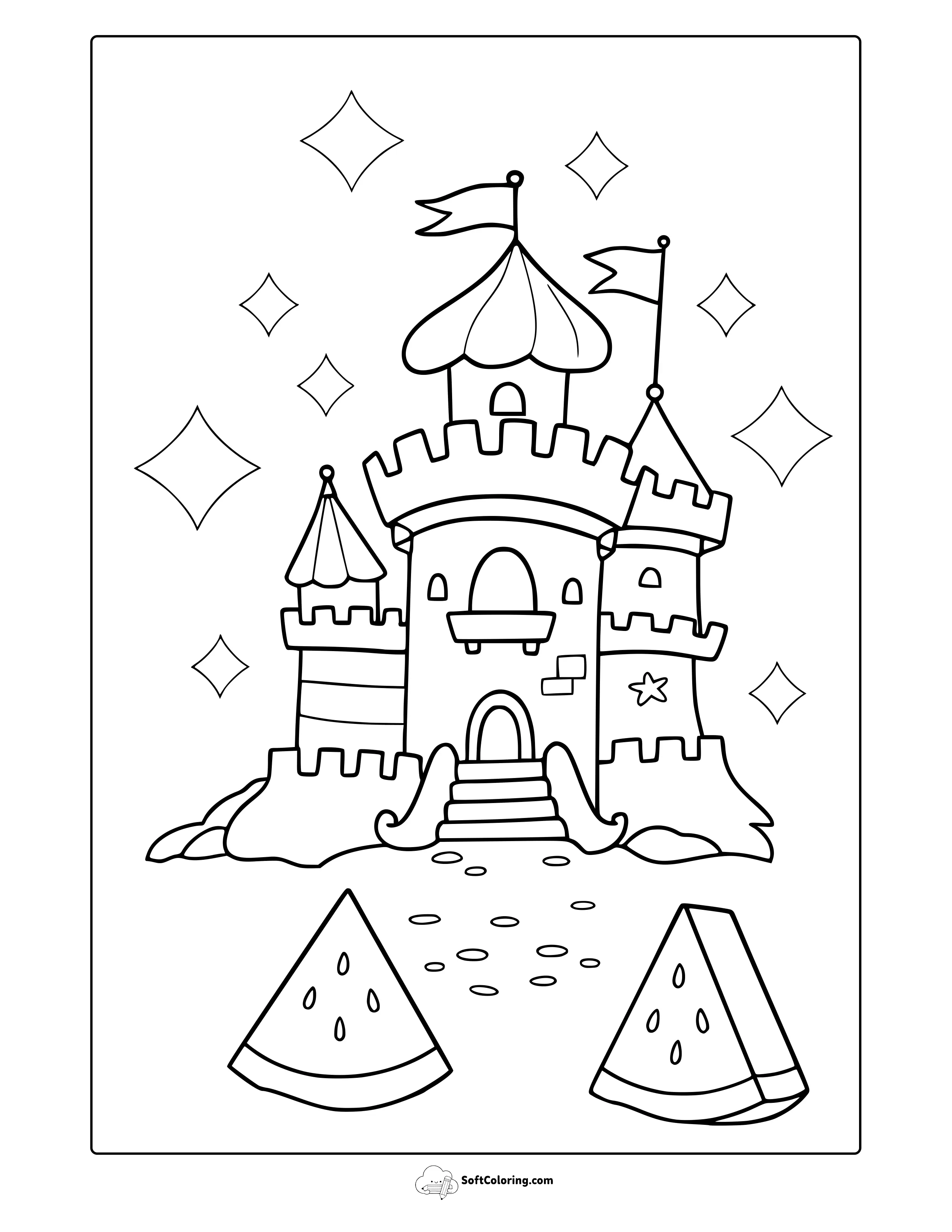 July Sand Castle Coloring Page