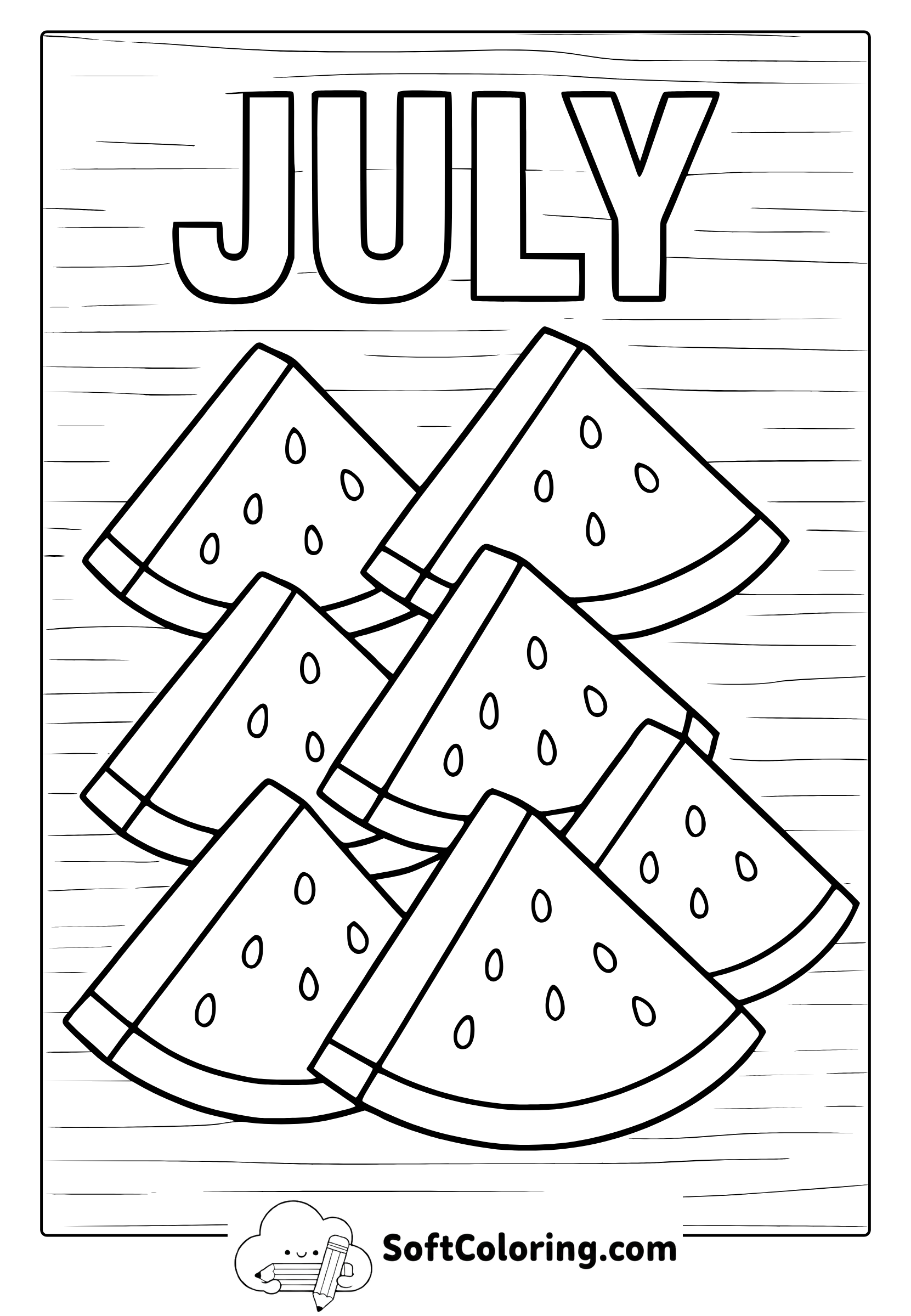 july watermelons coloring page