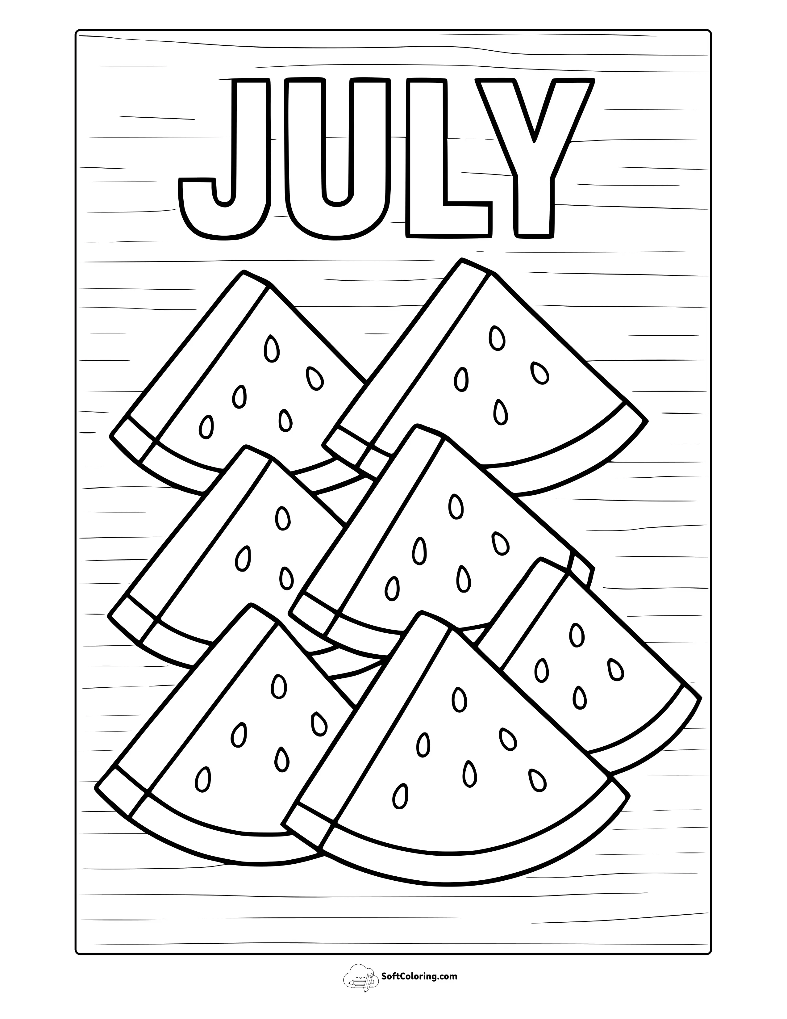 July Watermelons Coloring Page