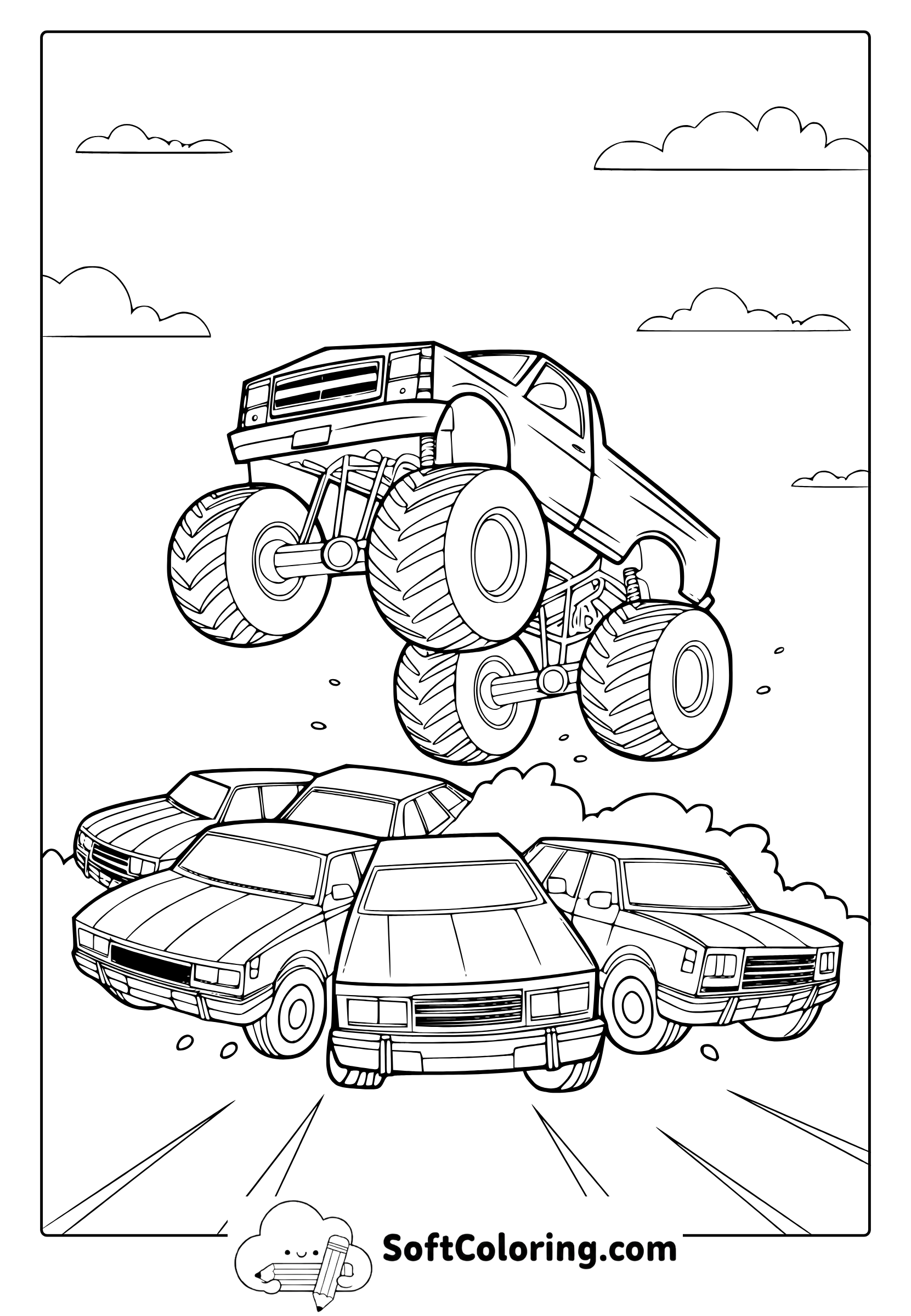 jumping monster truck coloring page