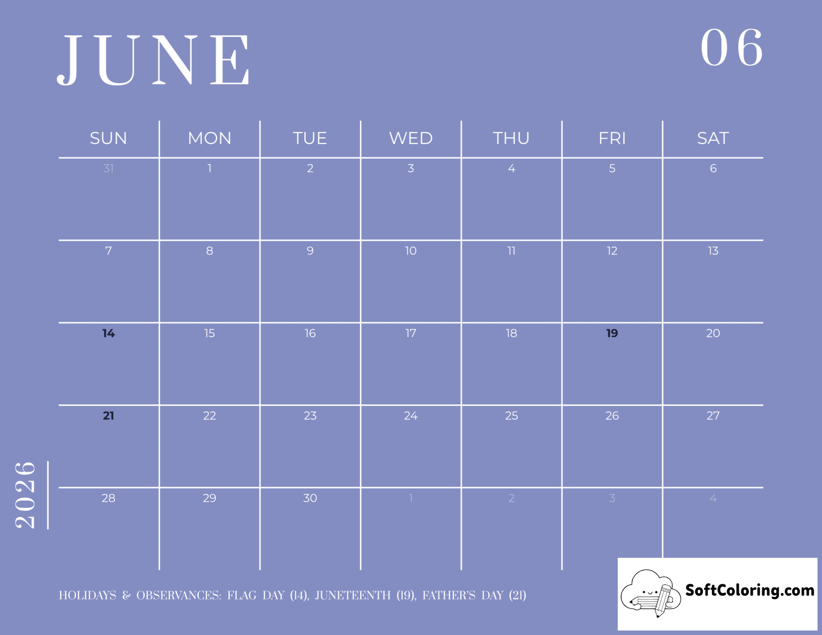 Simple Dark Mode Purple June 2026 Calendar To Download