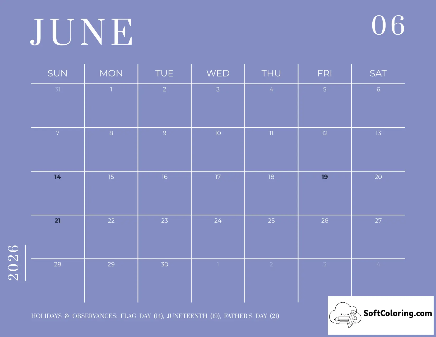 Simple Dark Mode Purple June 2026 Calendar To Download