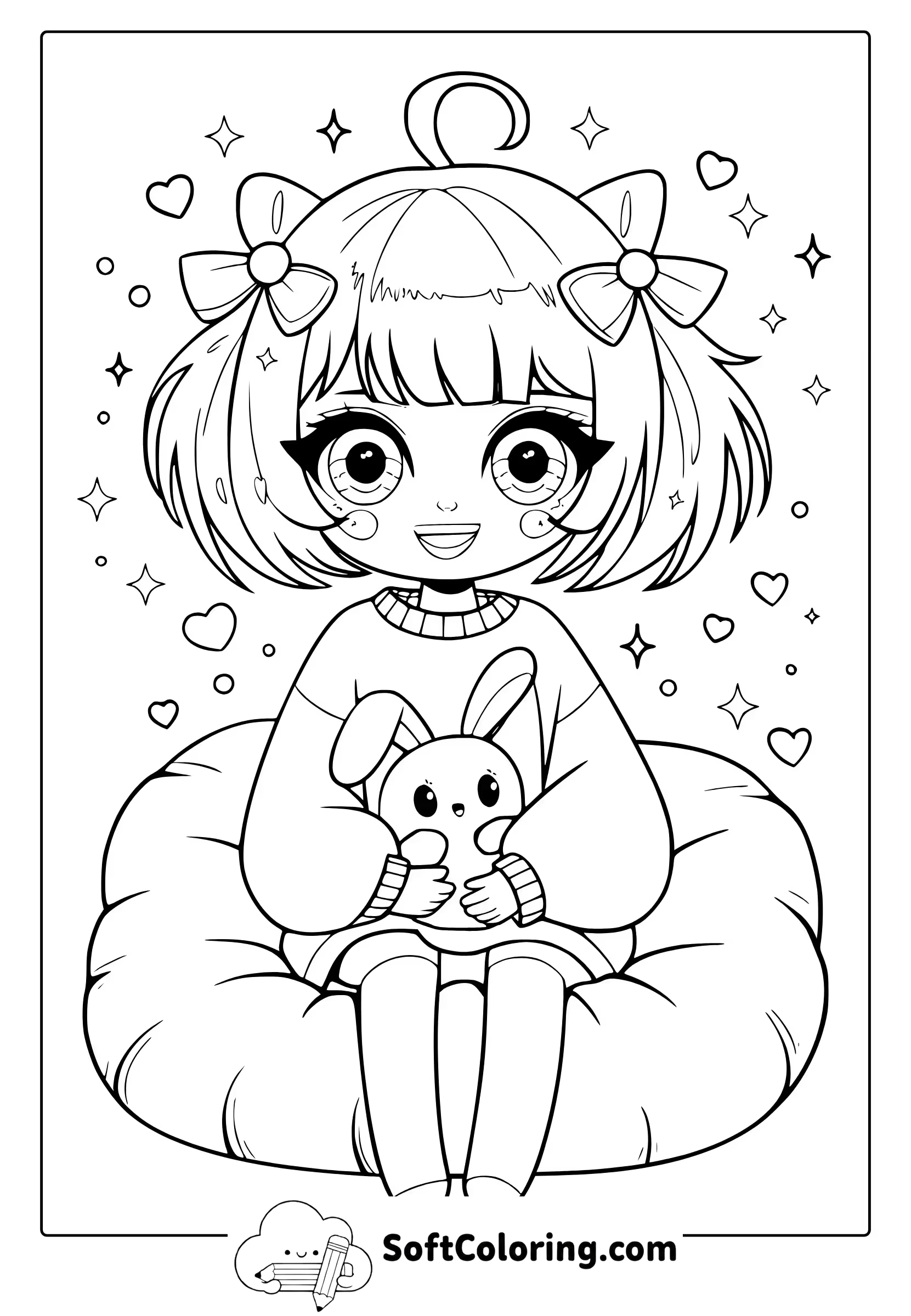 kawaii anime coloring page
