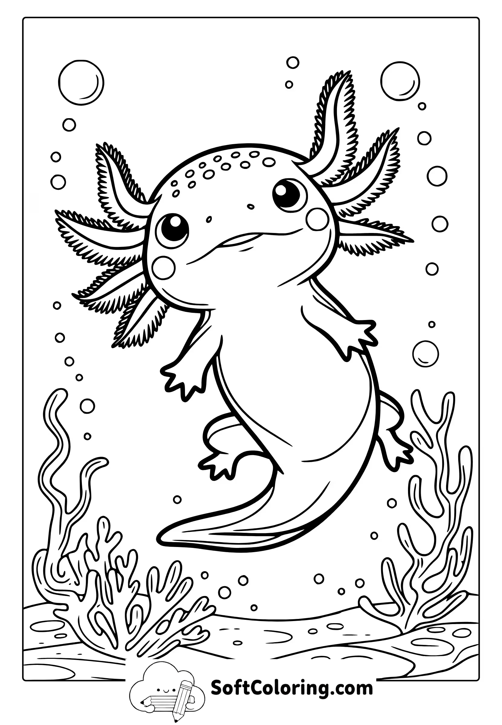 kawaii axolotl coloring page