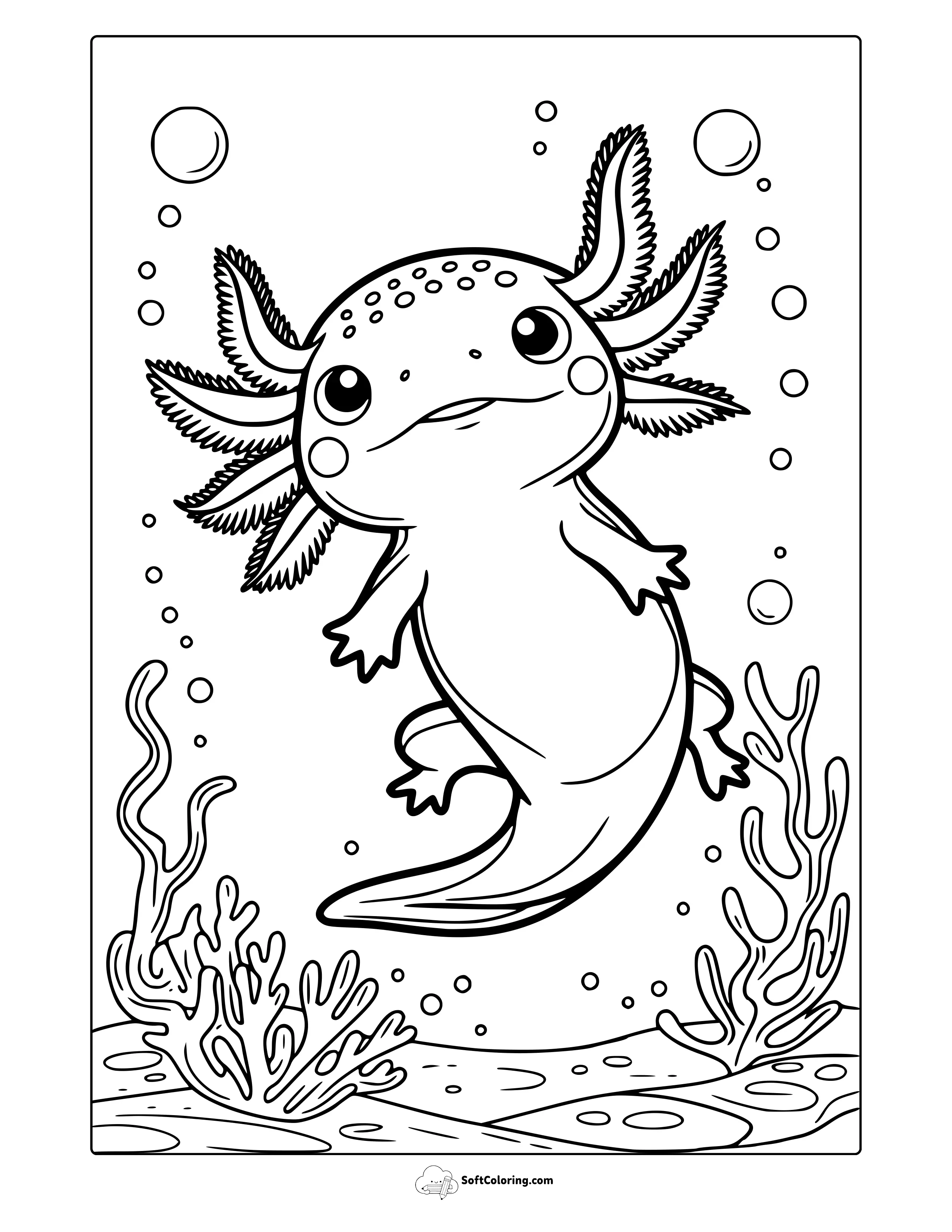Kawaii Axolotl Coloring Page
