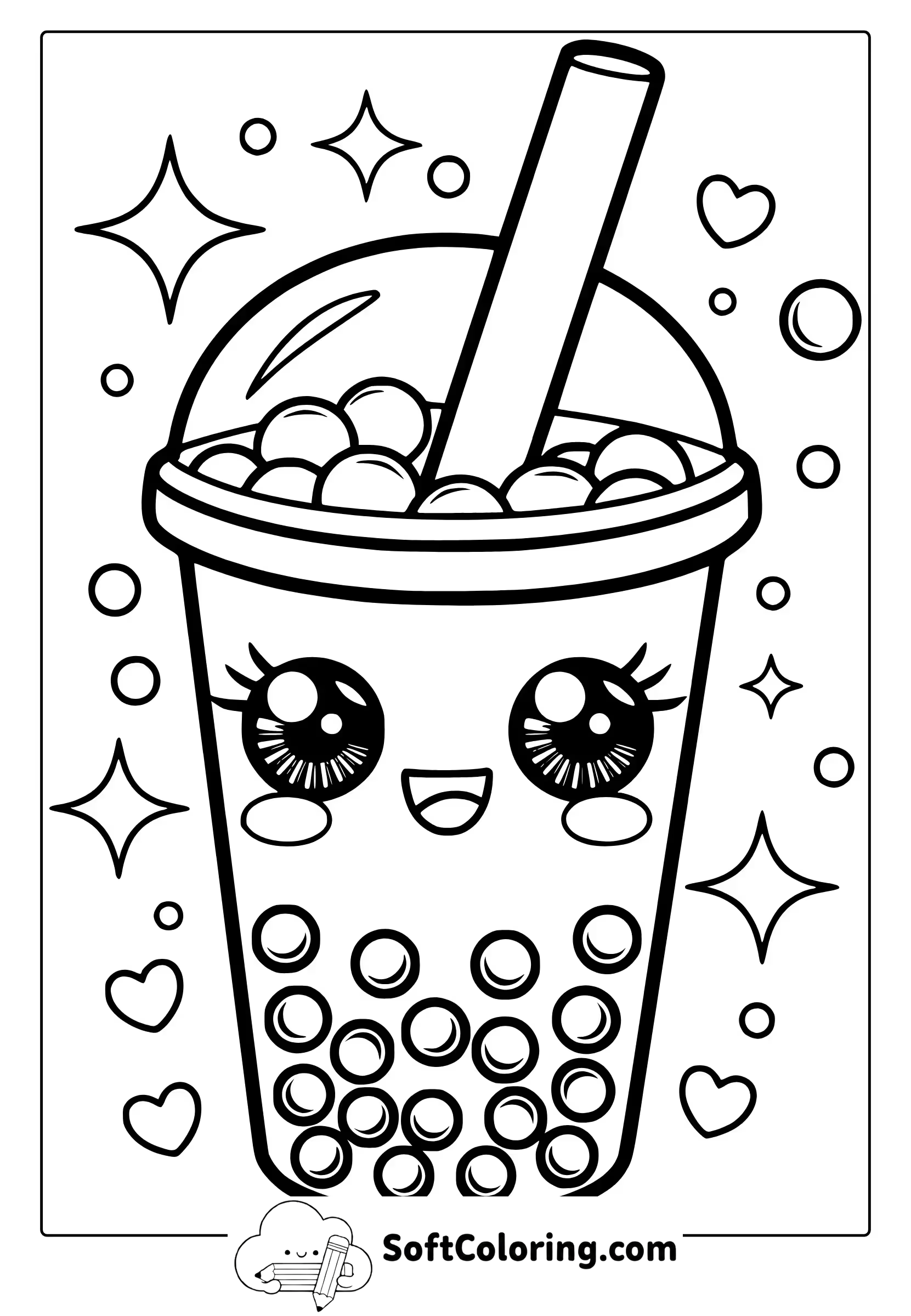kawaii bubble tea coloring page