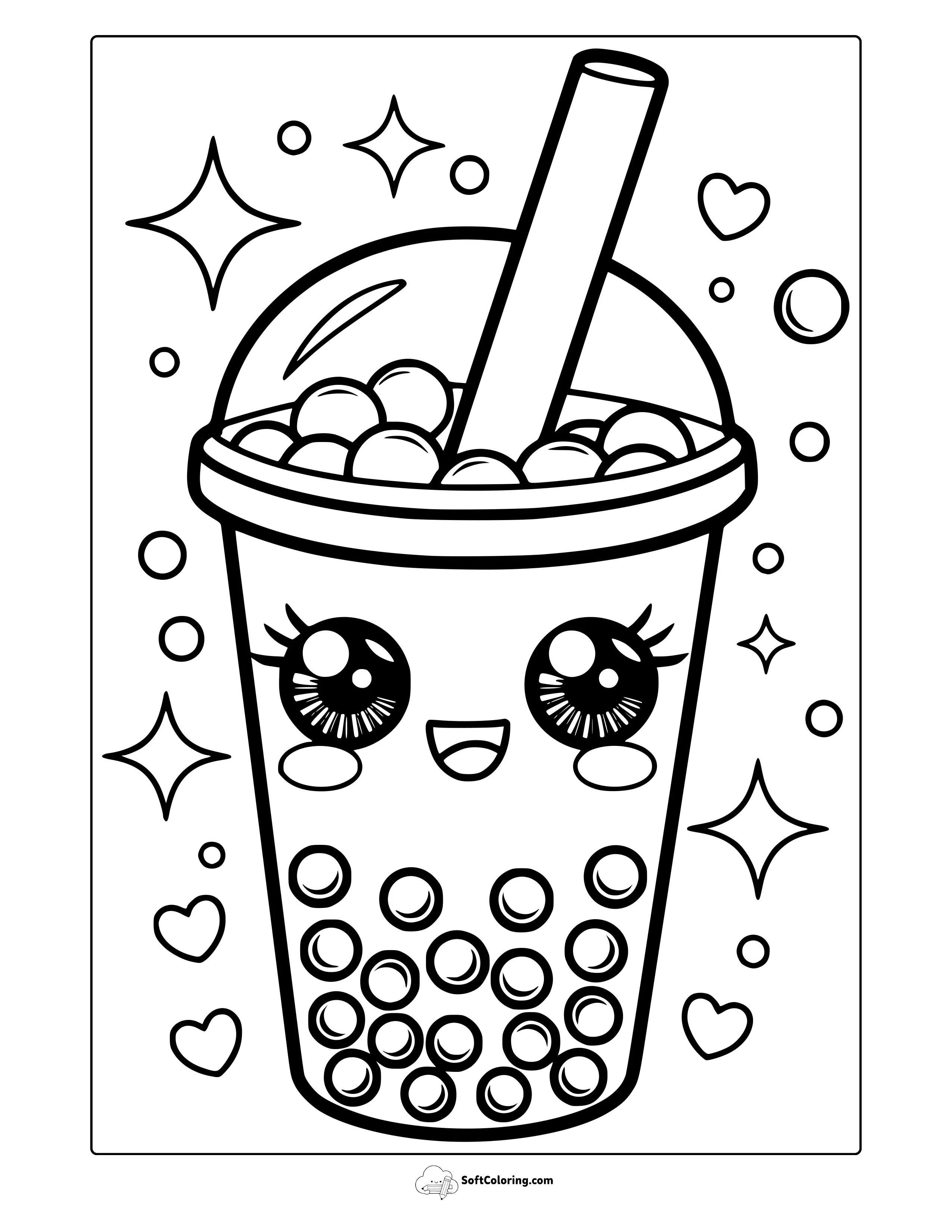 Kawaii Bubble Tea Coloring Page