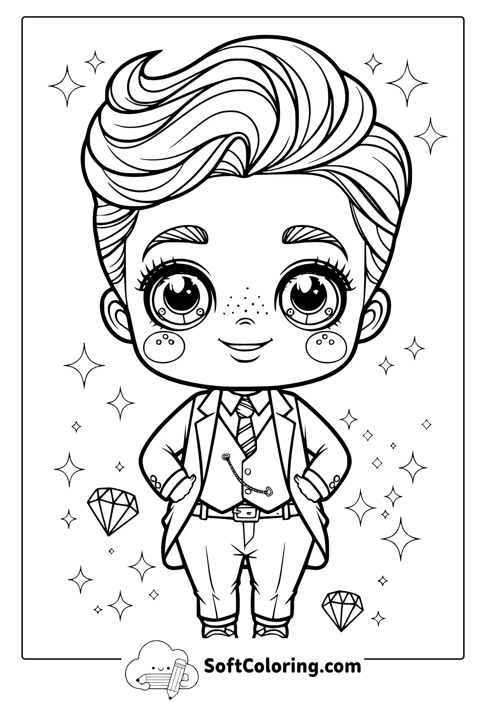 kawaii business boy coloring page