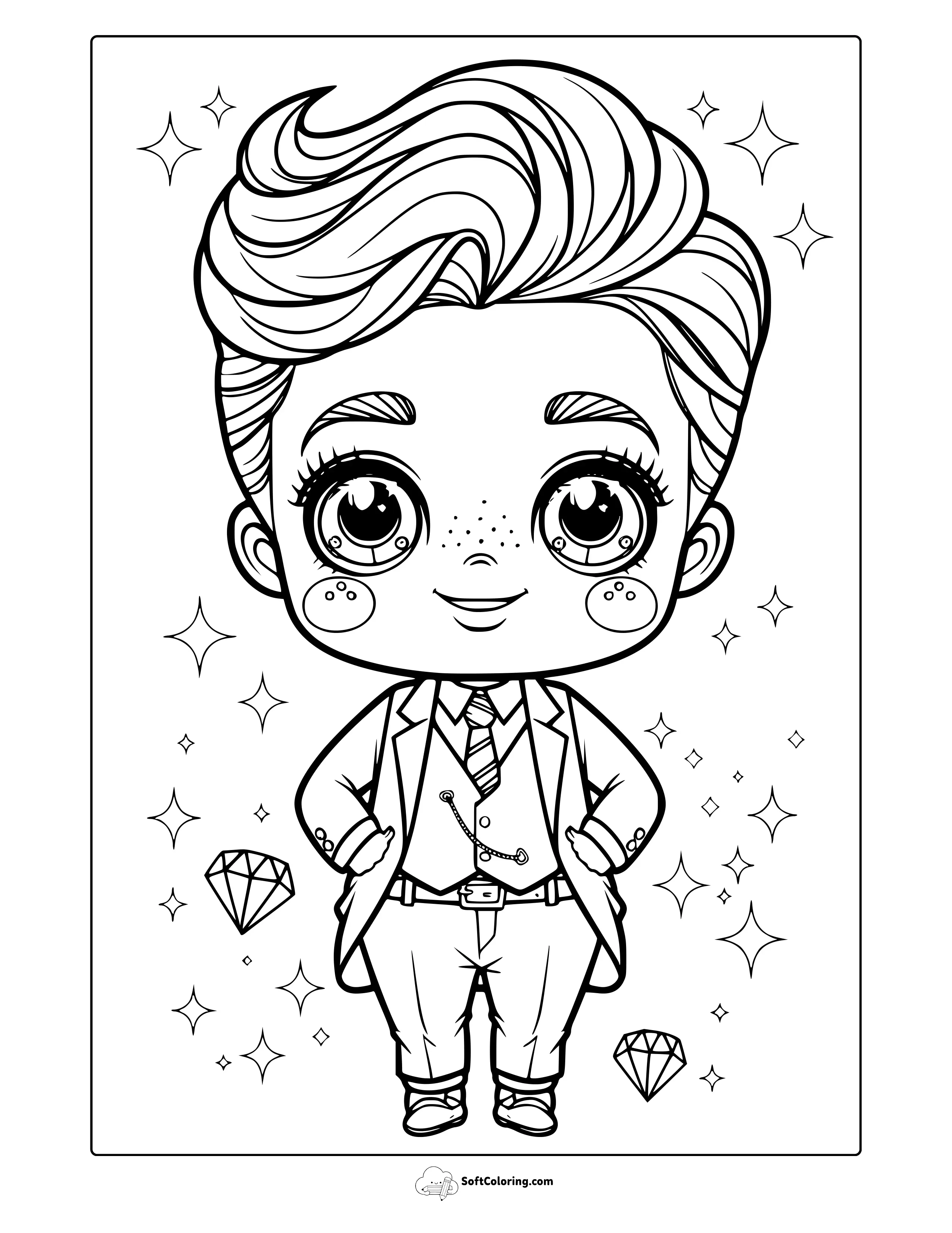 Kawaii Business Boy Coloring Page