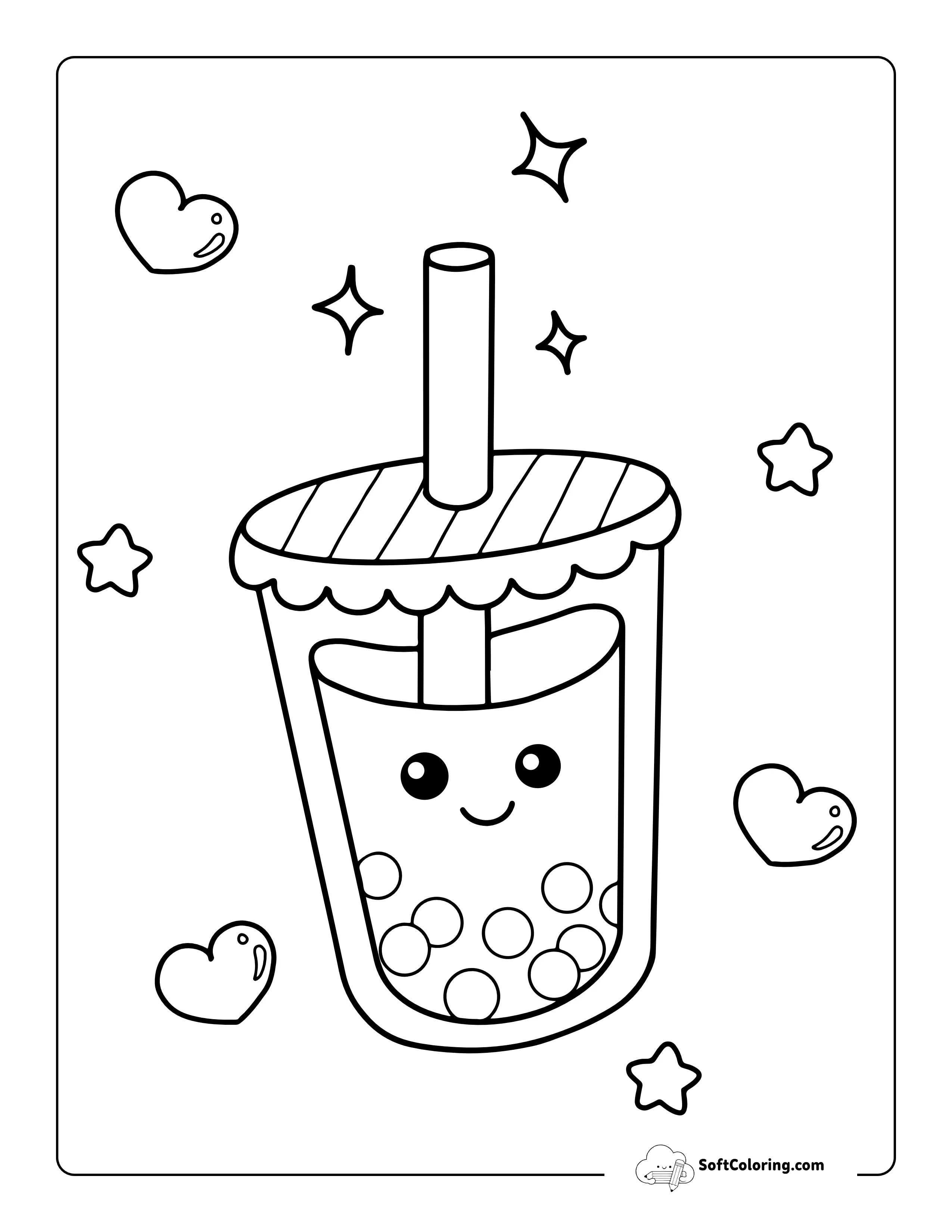 Cute Kawaii Bubble Tea Picture To Color In