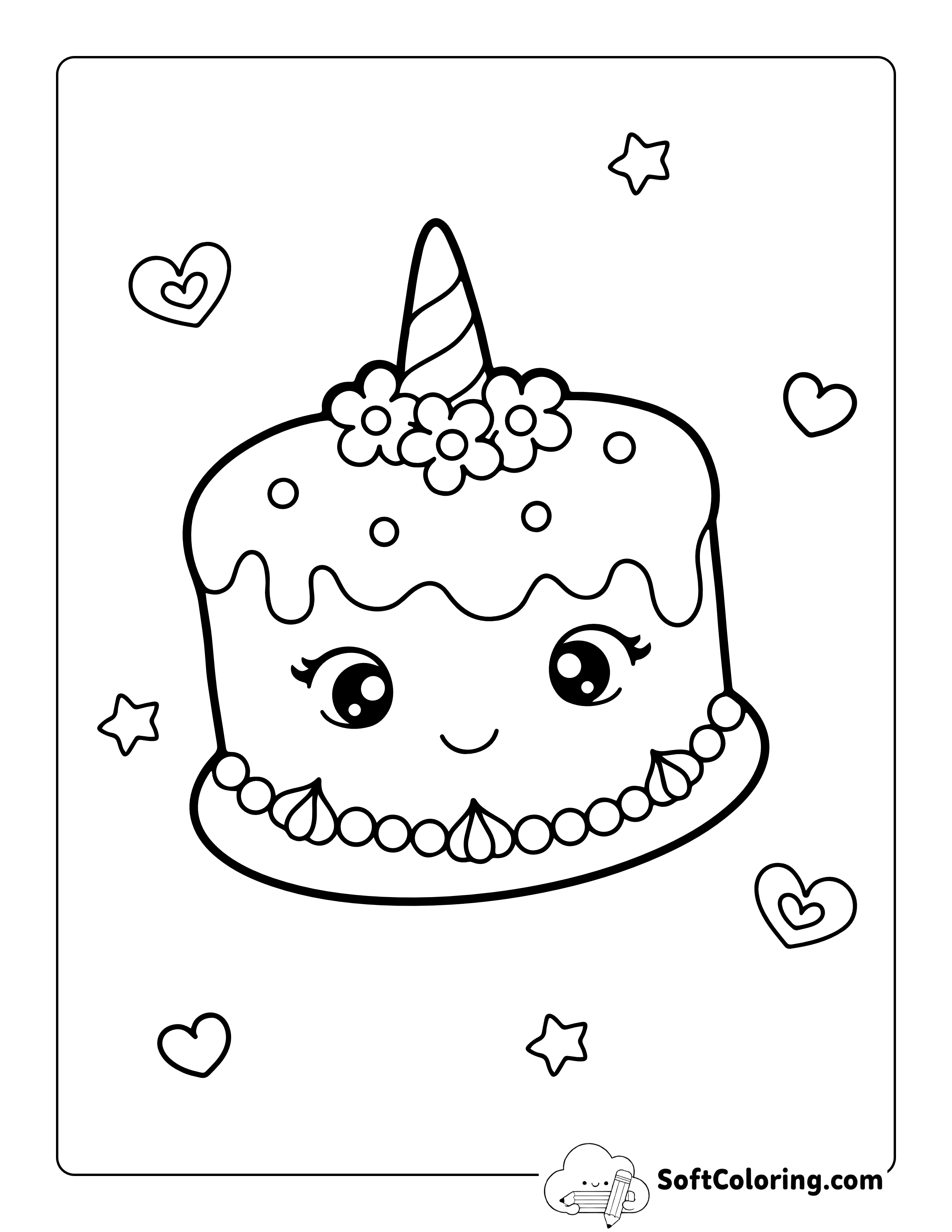 Cute Kawaii Cake Coloring Sheet