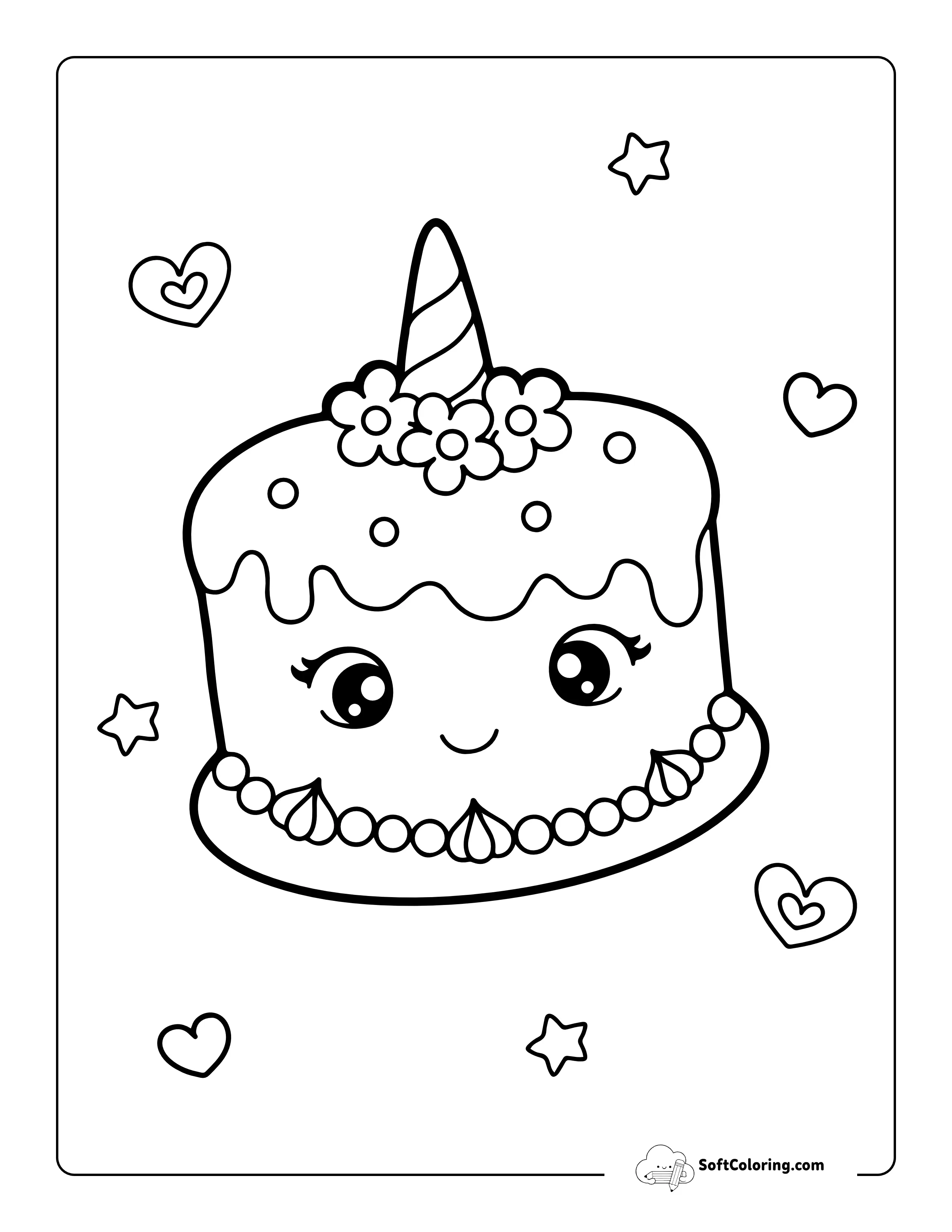 Cute Kawaii Cake Coloring Sheet