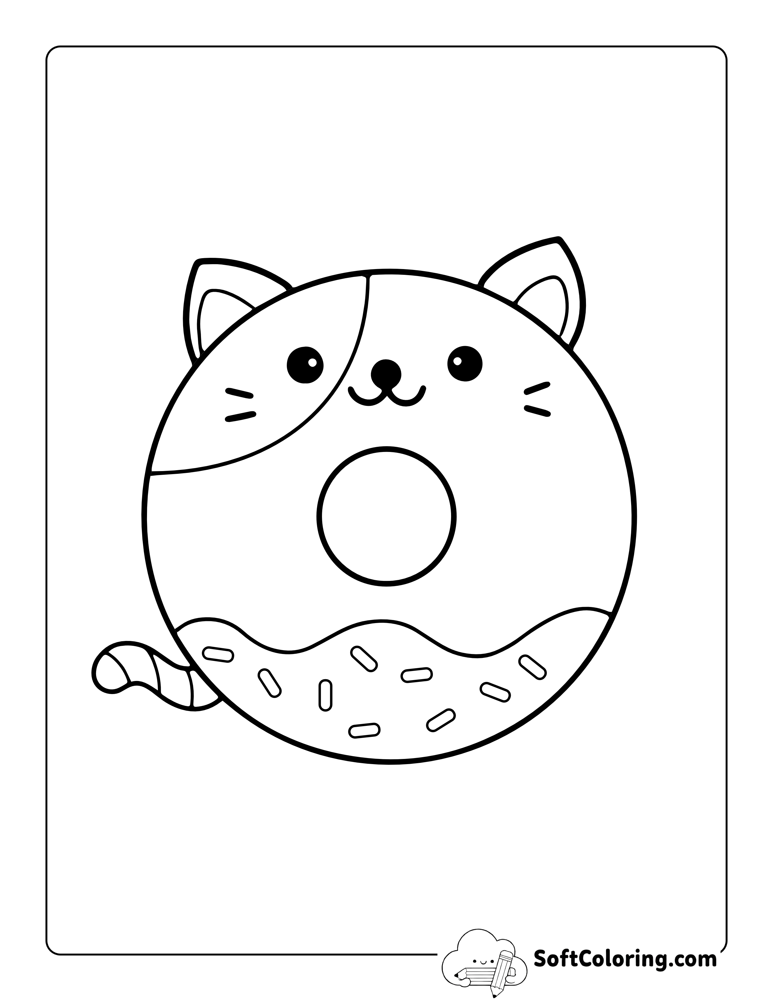 Cute Cat Donut Coloring Page