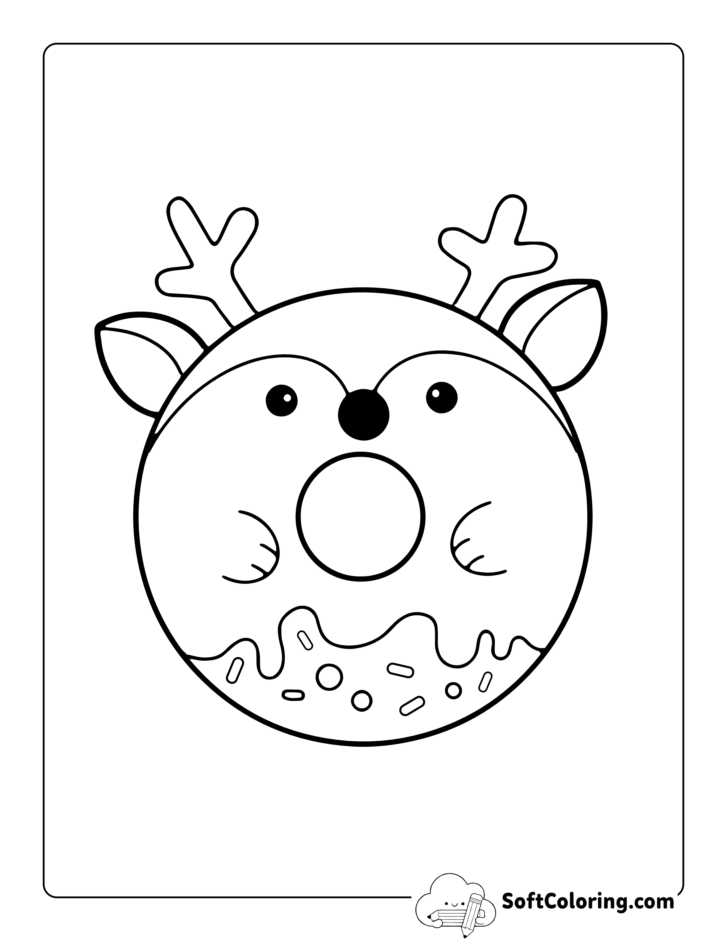 Kawaii Reindeer Donut Coloring Sheet for Kids