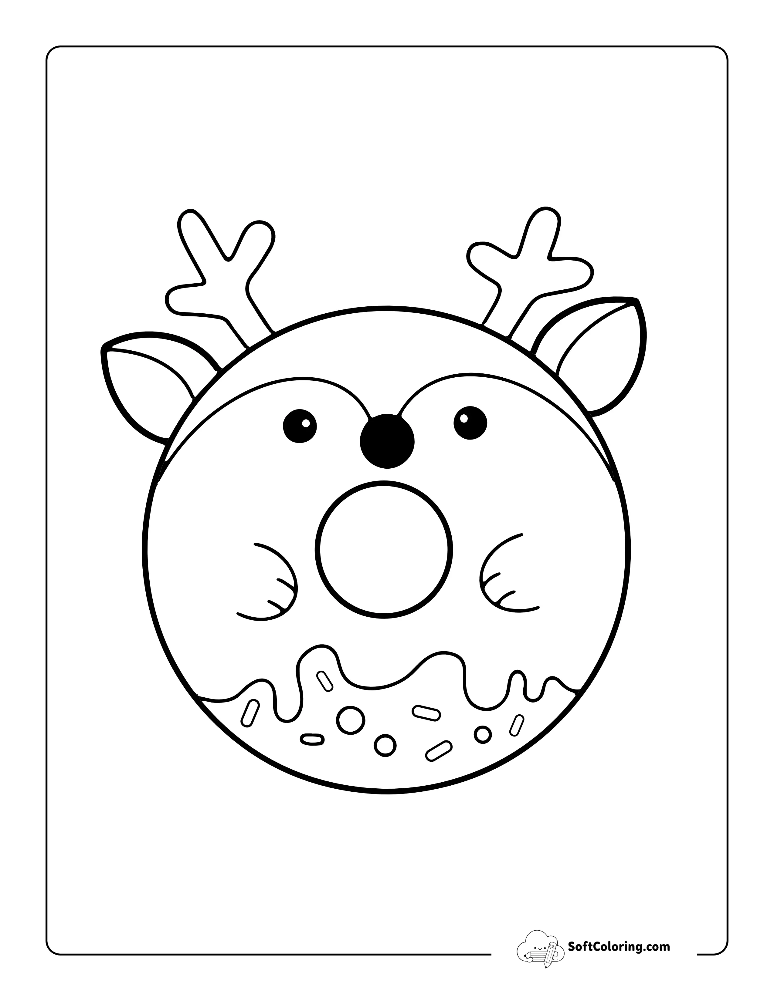Kawaii Reindeer Donut Coloring Sheet For Kids