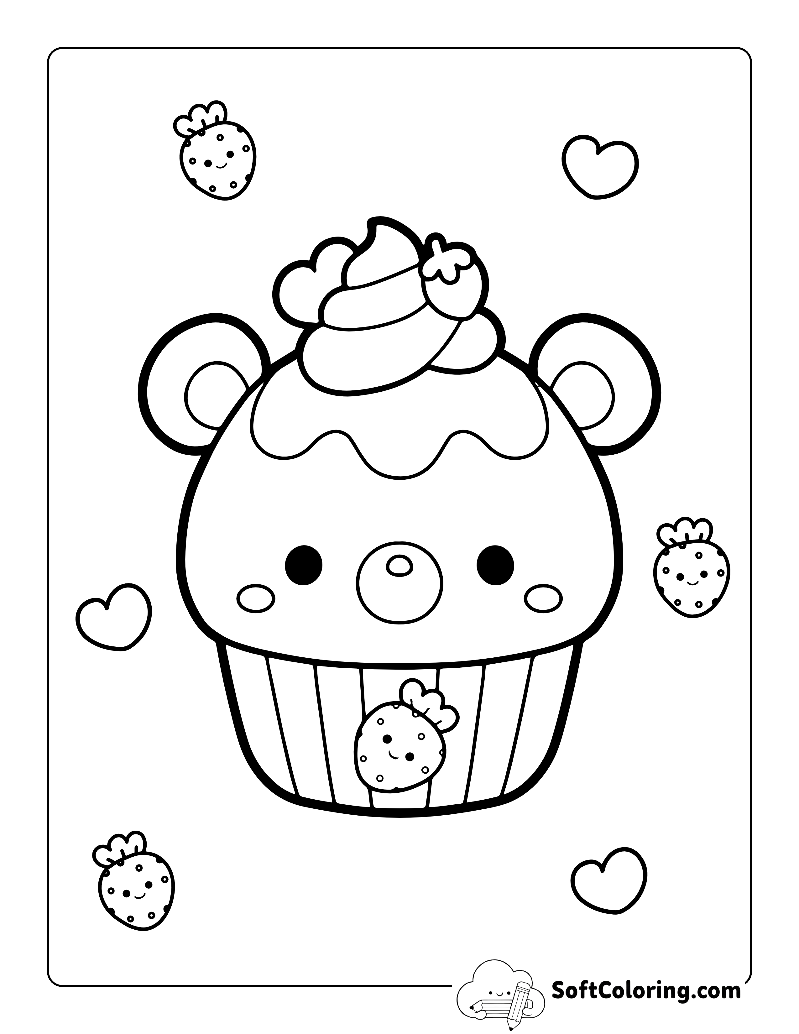 Cute Bear Cupcake Picture to Color