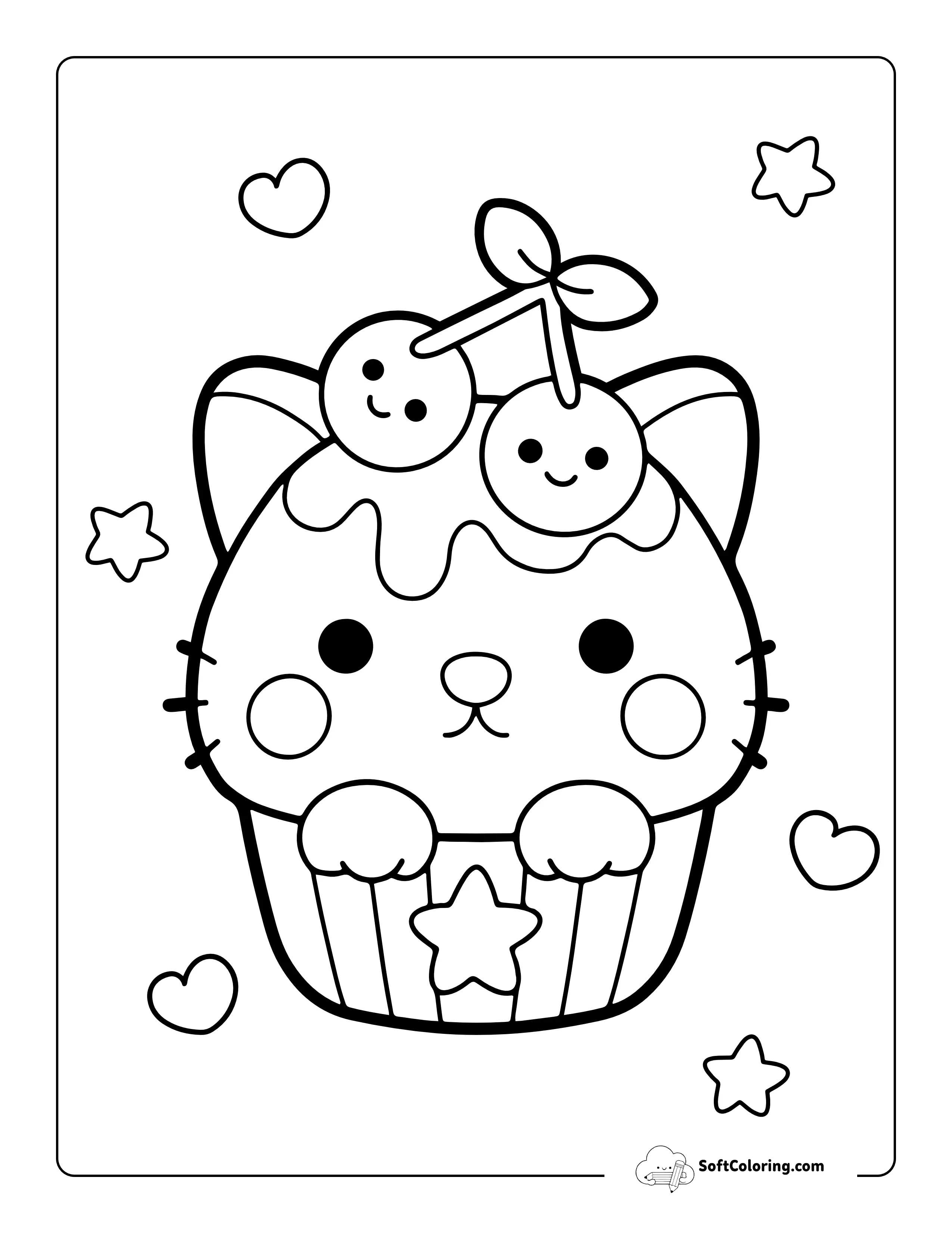 Kawaii Cat Cupcake Printable Coloring Page