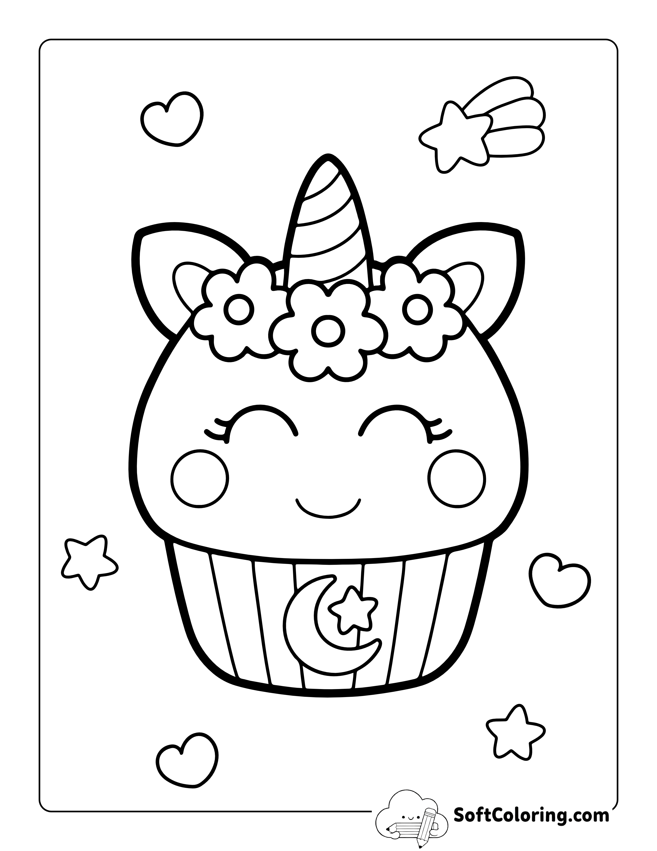 Cute Unicorn Cupcake Picture to Color In