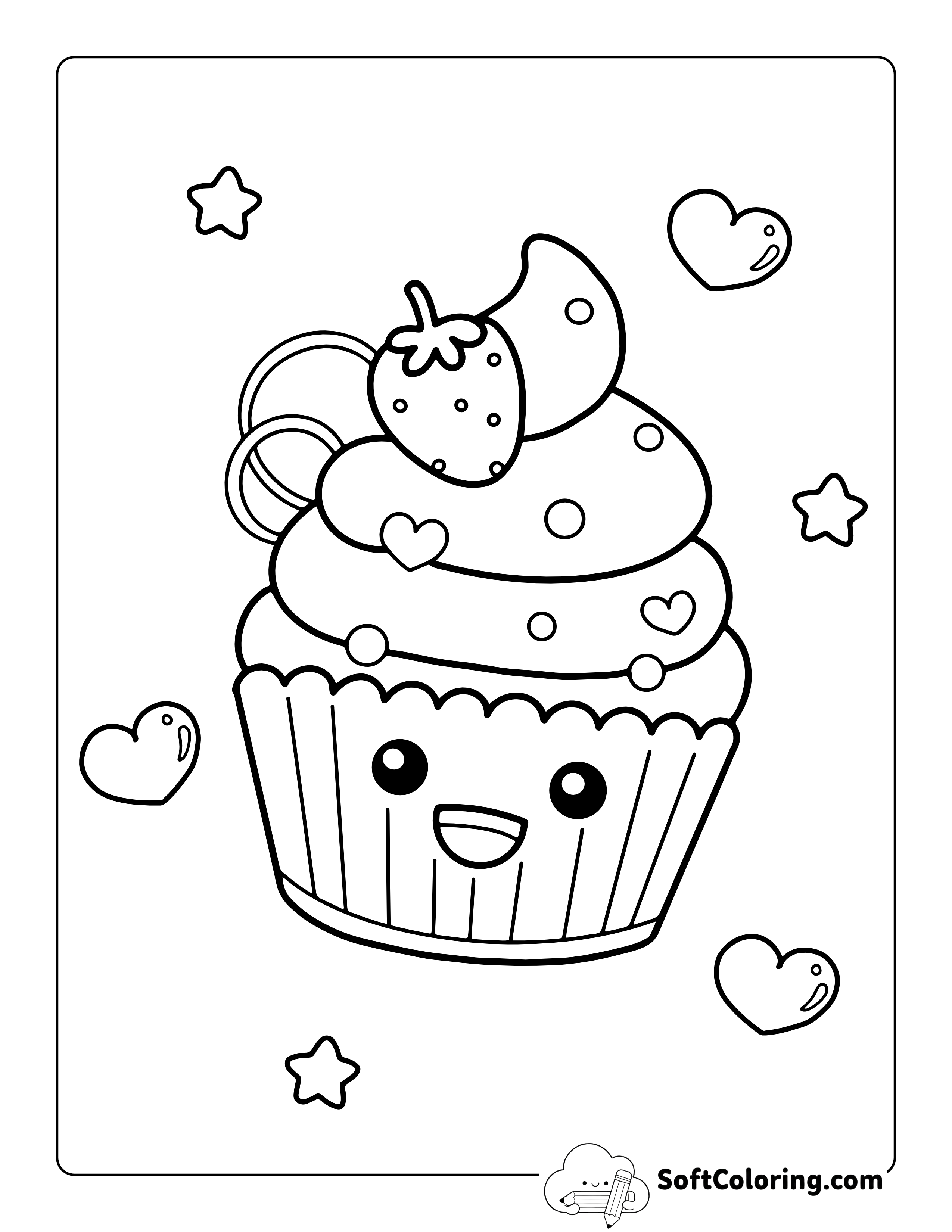 Kawaii Cupcake Coloring Sheet