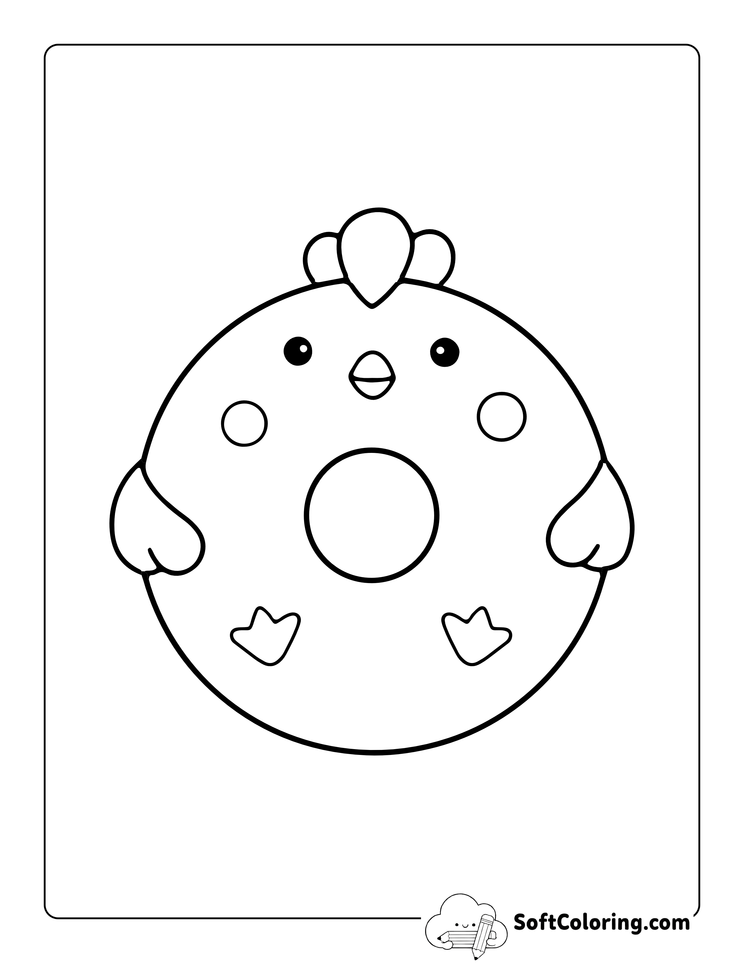 Cute Kawaii Chicken Donut to Color