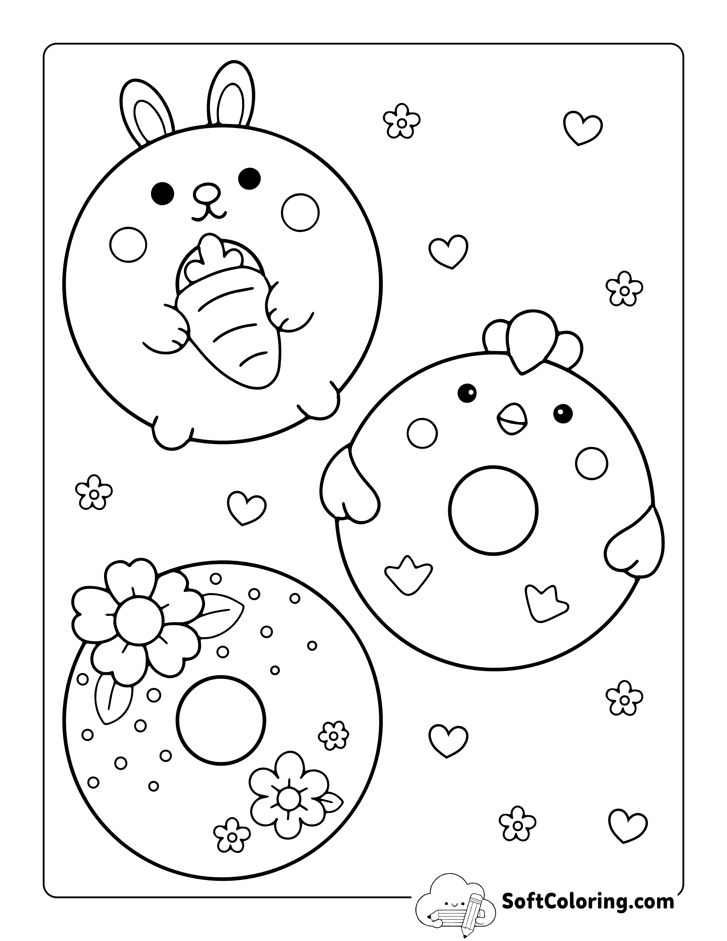 Kawaii Spring Donuts Coloring Sheet