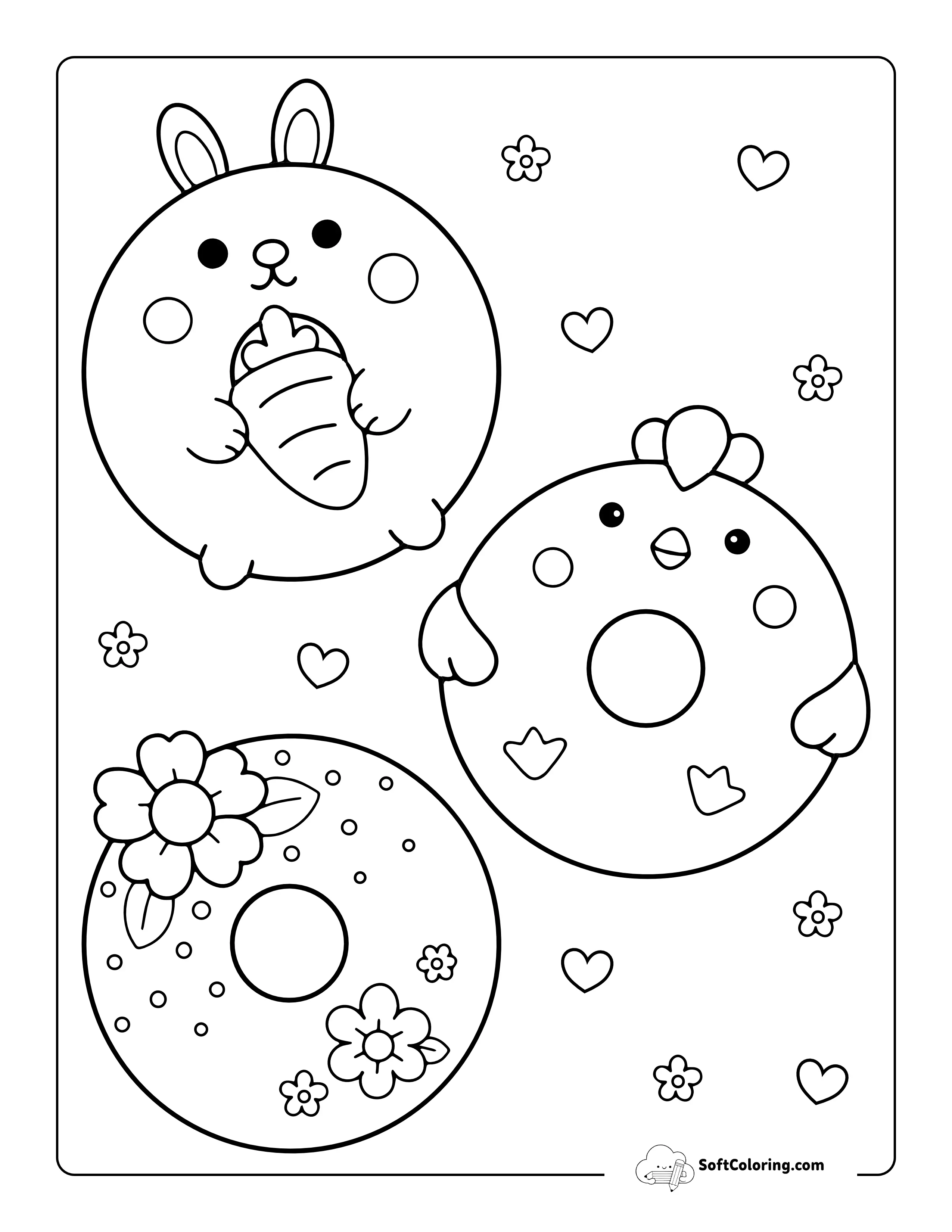 Kawaii Easter Donuts Coloring Sheet