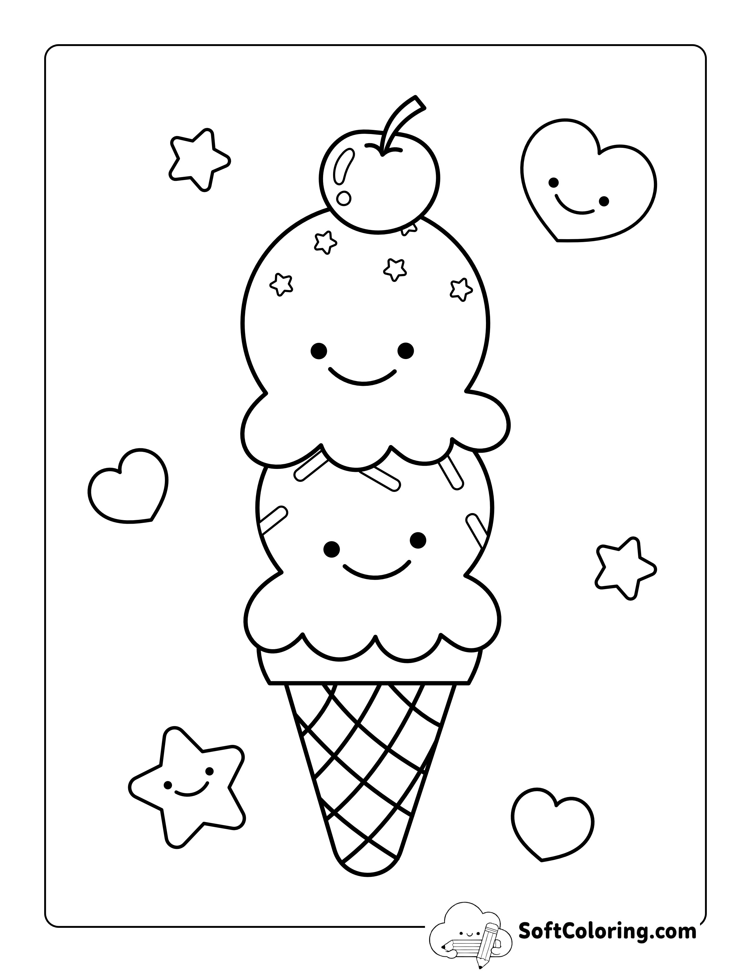 Cute Kawaii Icecream to Color