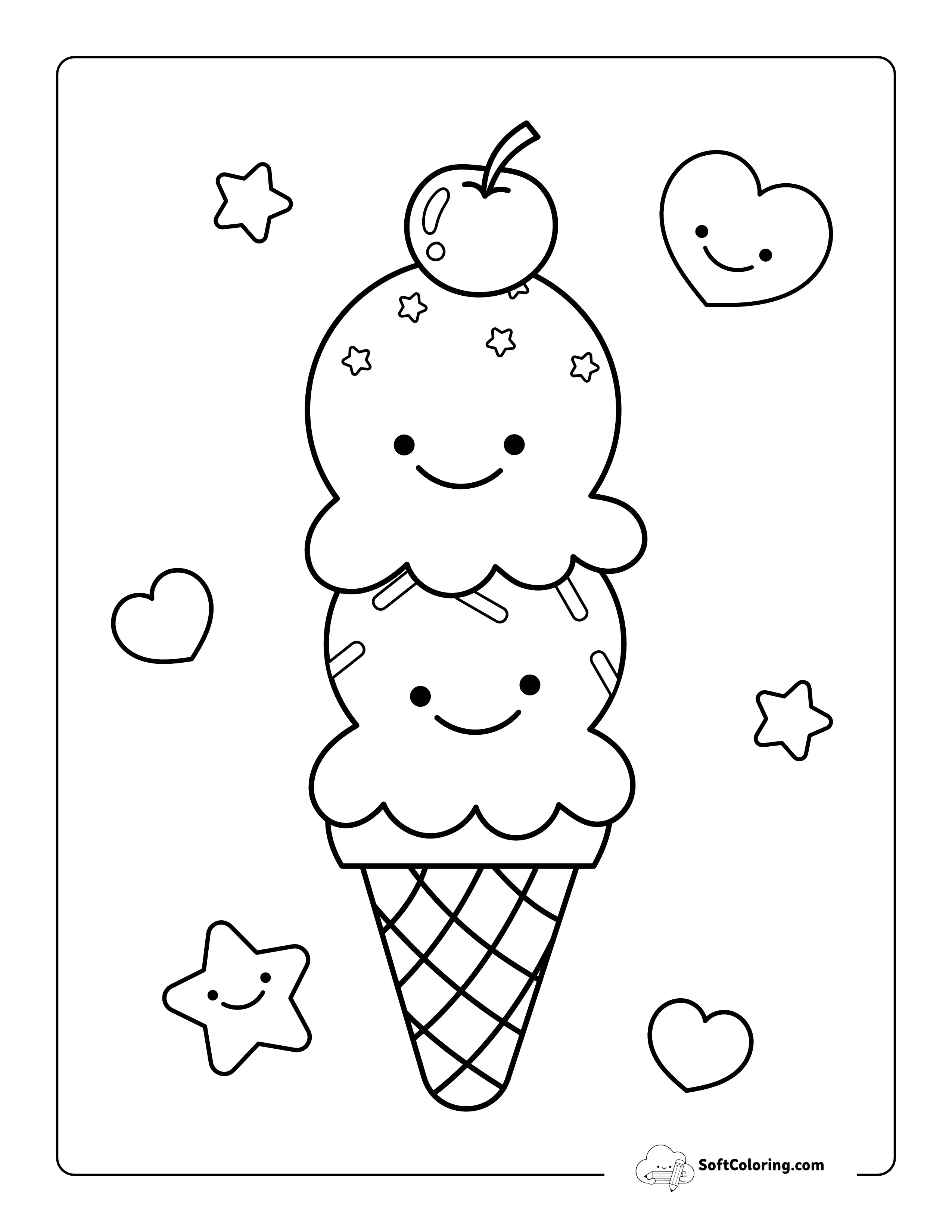 2 Scoops With A Cherry On Top Ice Cream Coloring Page