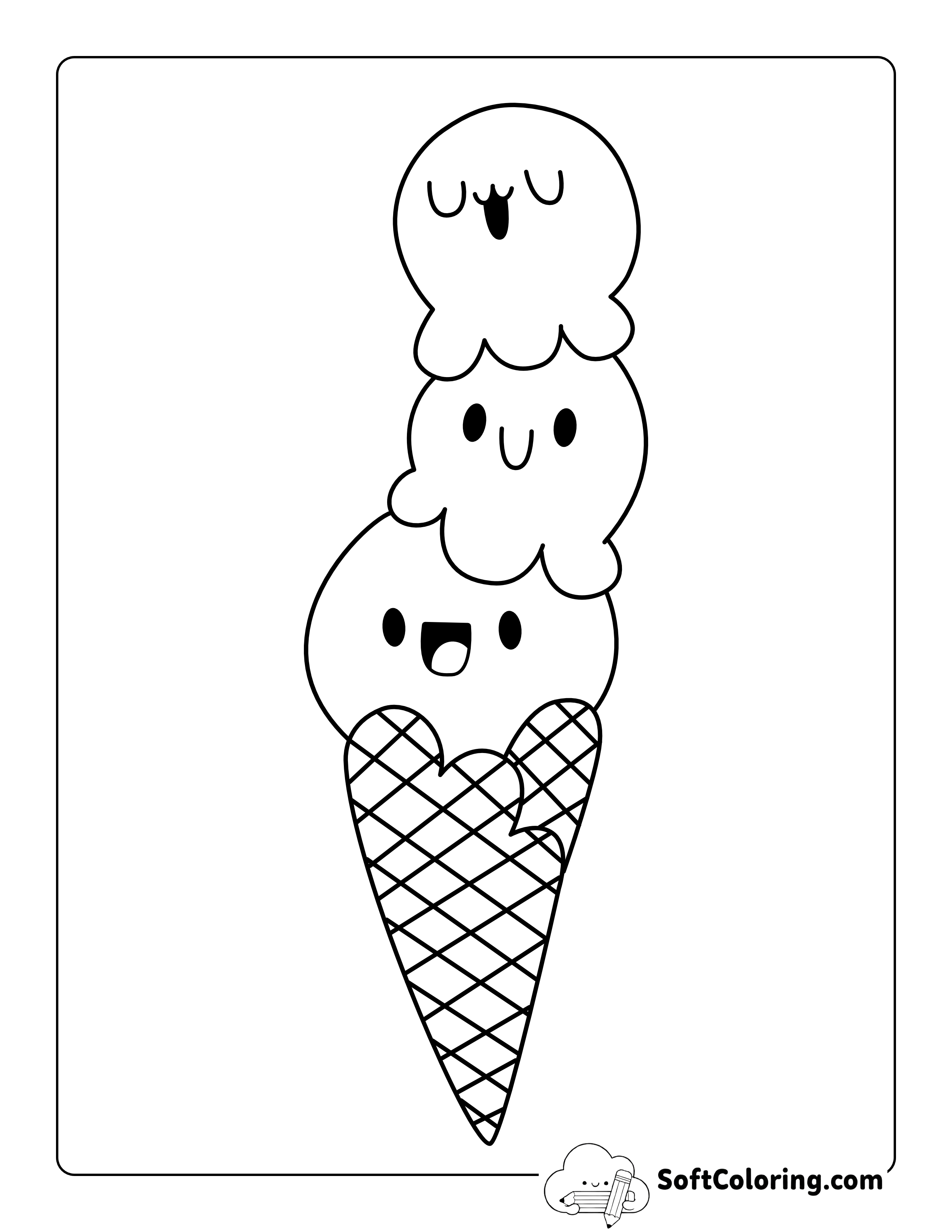 Kawaii Ice Cream Cone Coloring Page