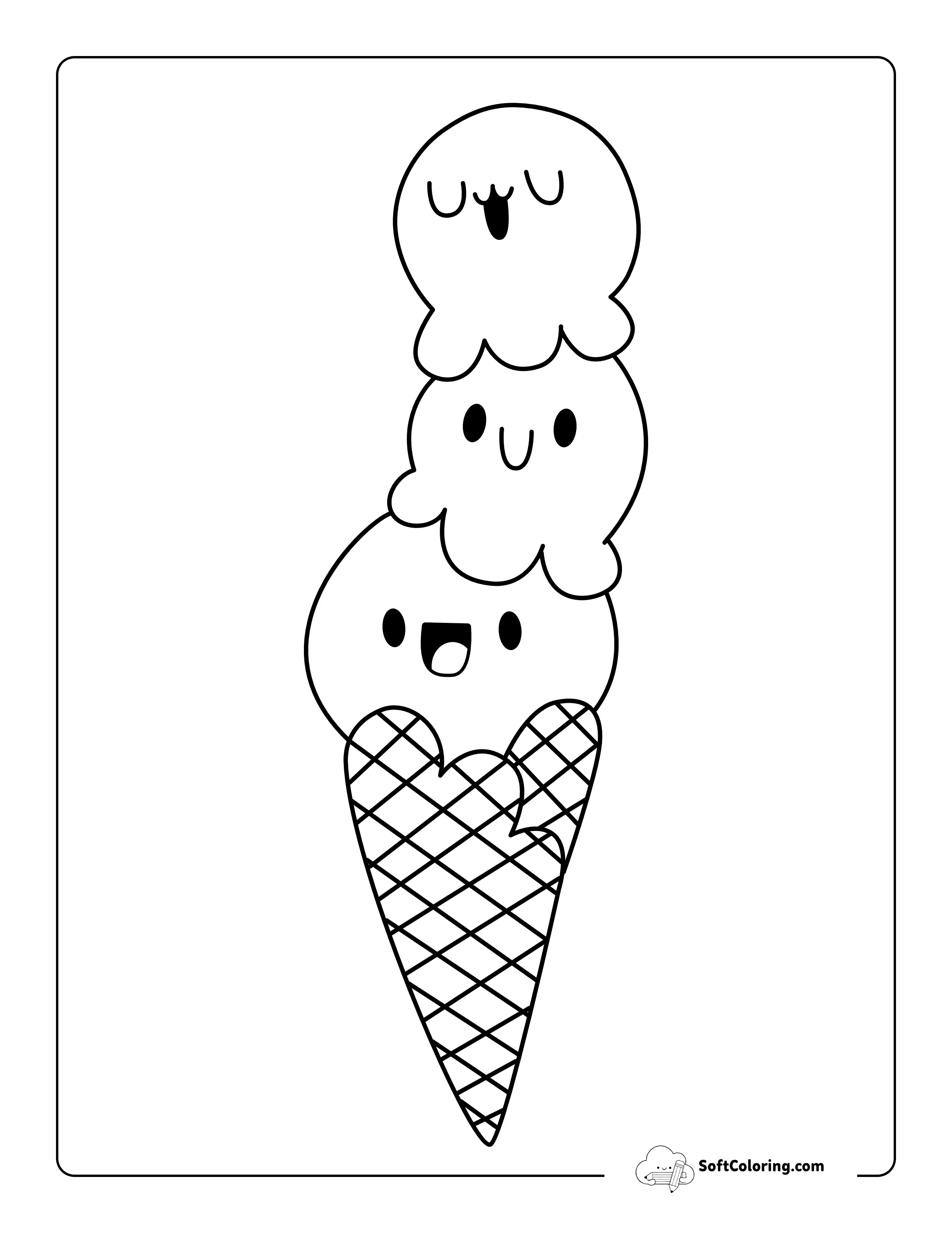 Kawaii Ice Cream Cone Coloring Page