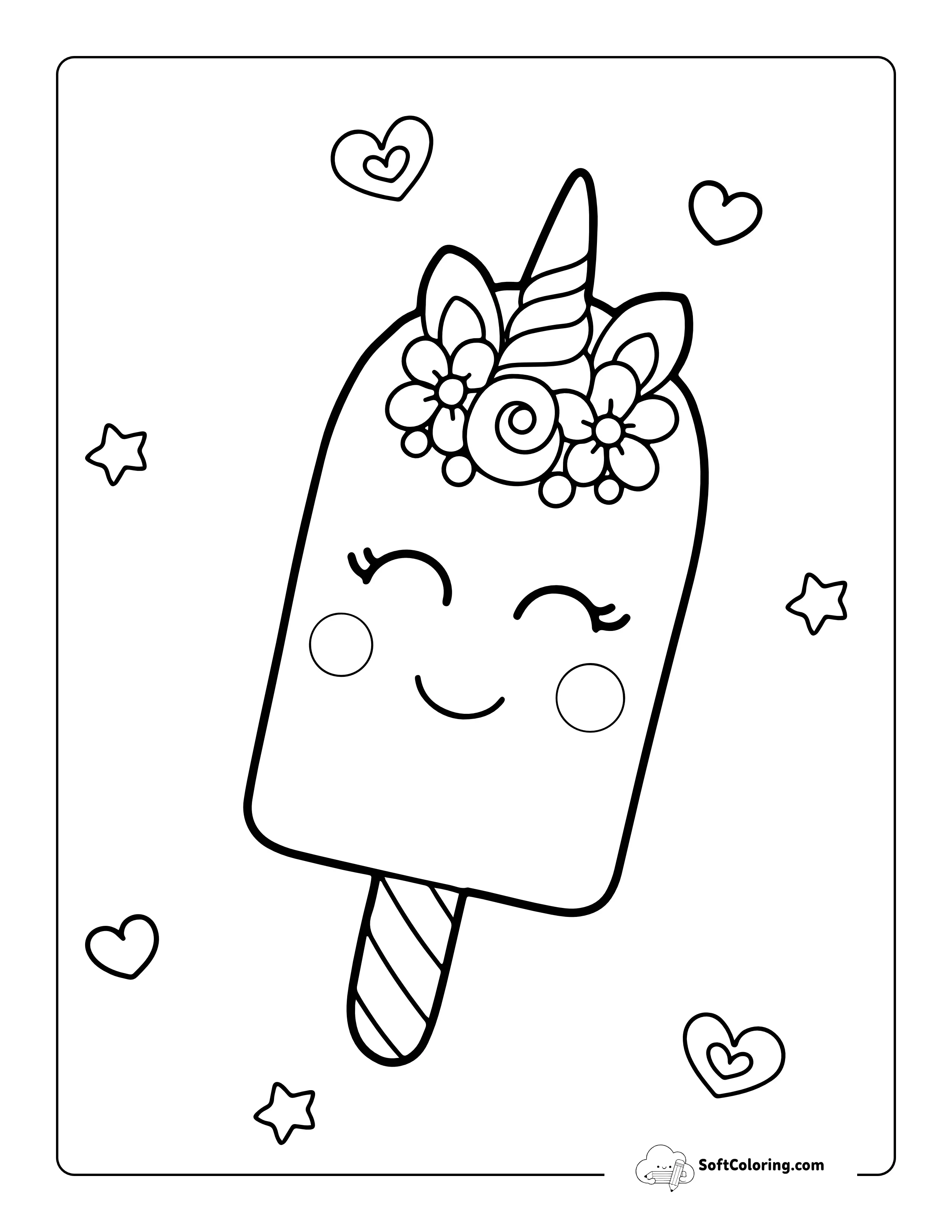 Cute Unicorn Popsicle Picture To Color In