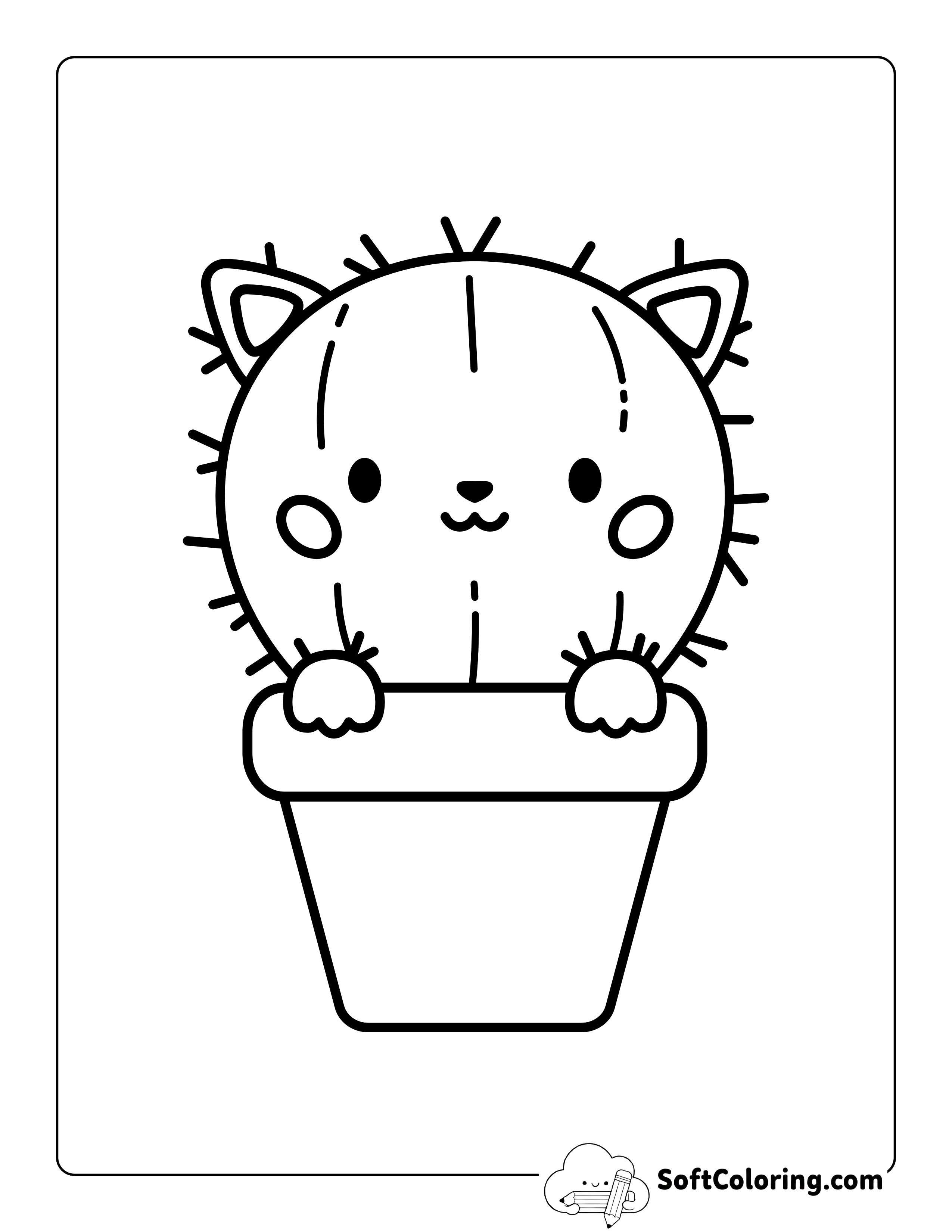 Kawaii Cat Cactus Picture to Color In