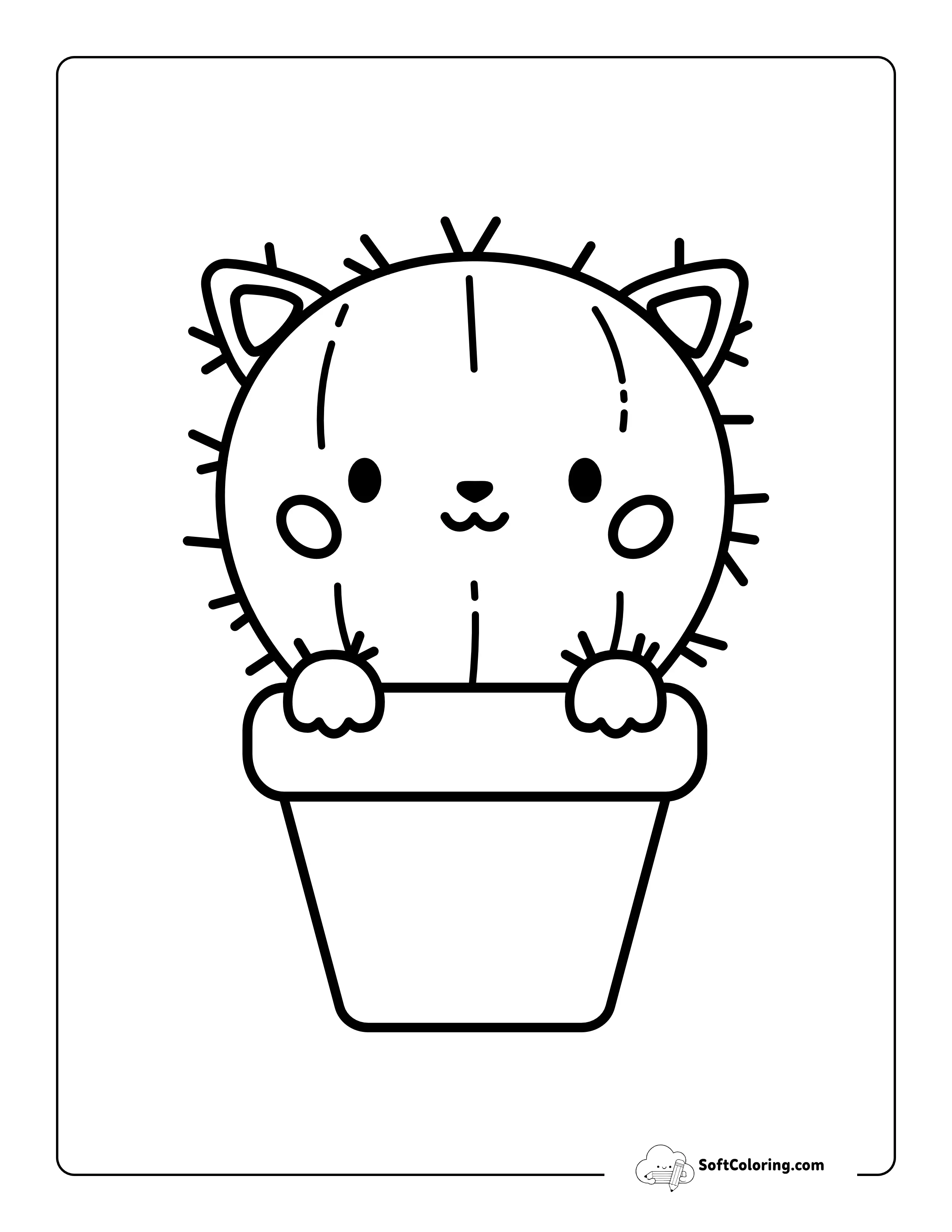 Kawaii Cat Cactus Picture To Color In