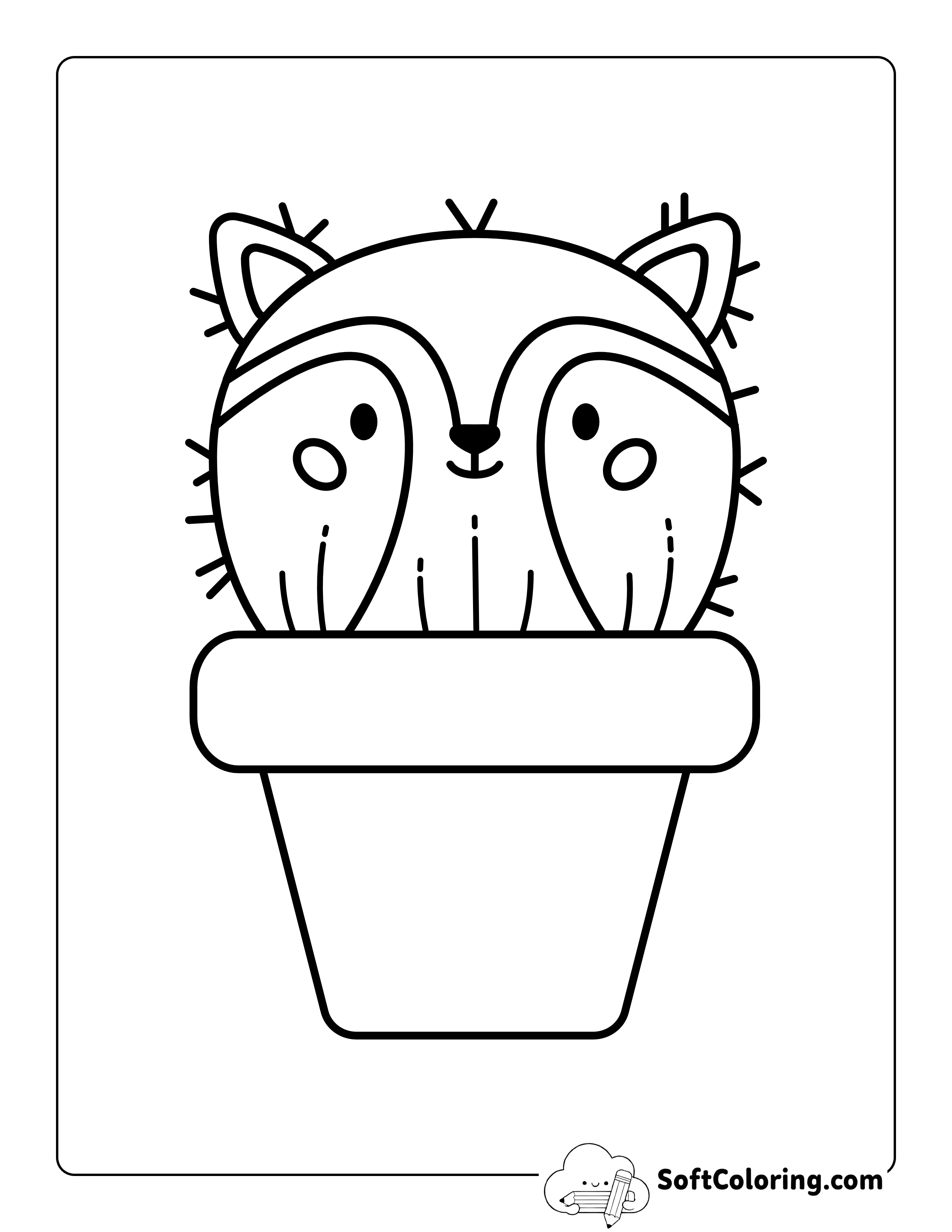 Potted Cactus Kawaii Fox Coloring Page