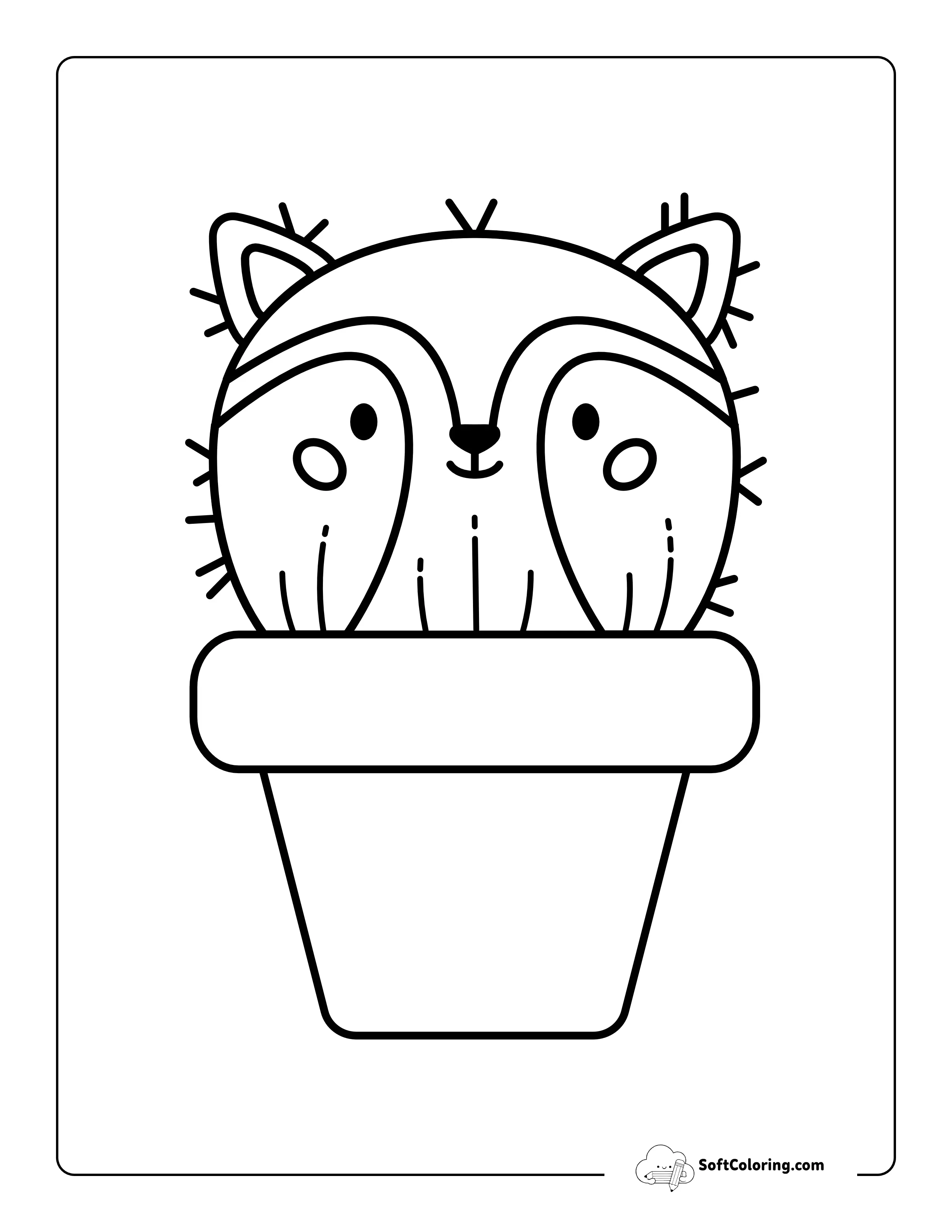 Cute Fox Cactus Printable Coloring Sheet