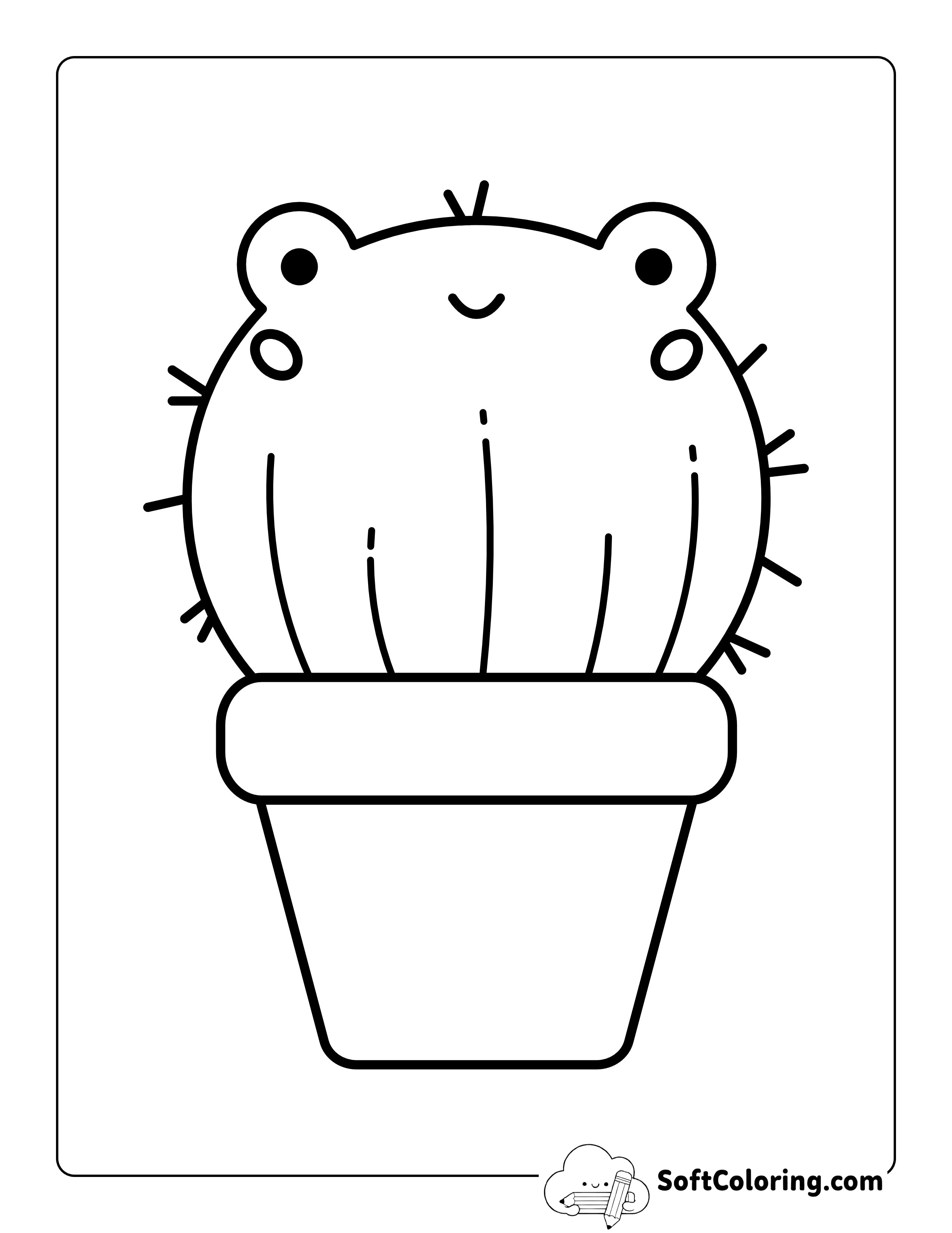 Kawaii Frog Cactus Coloring Page Printable