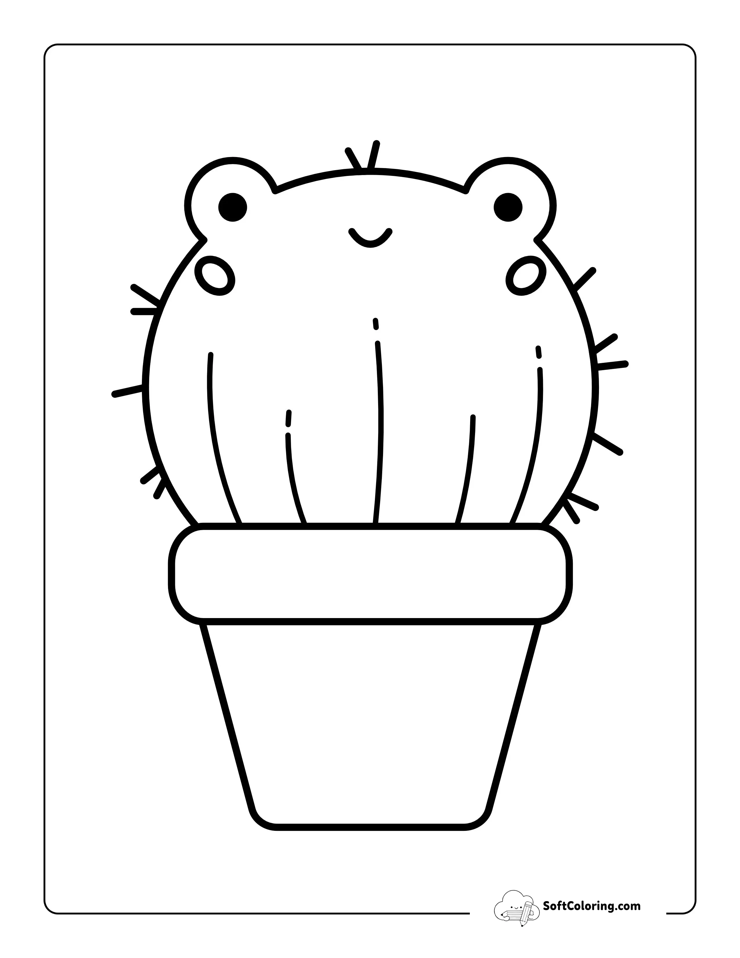 Kawaii Frog Cactus Coloring Page Printable