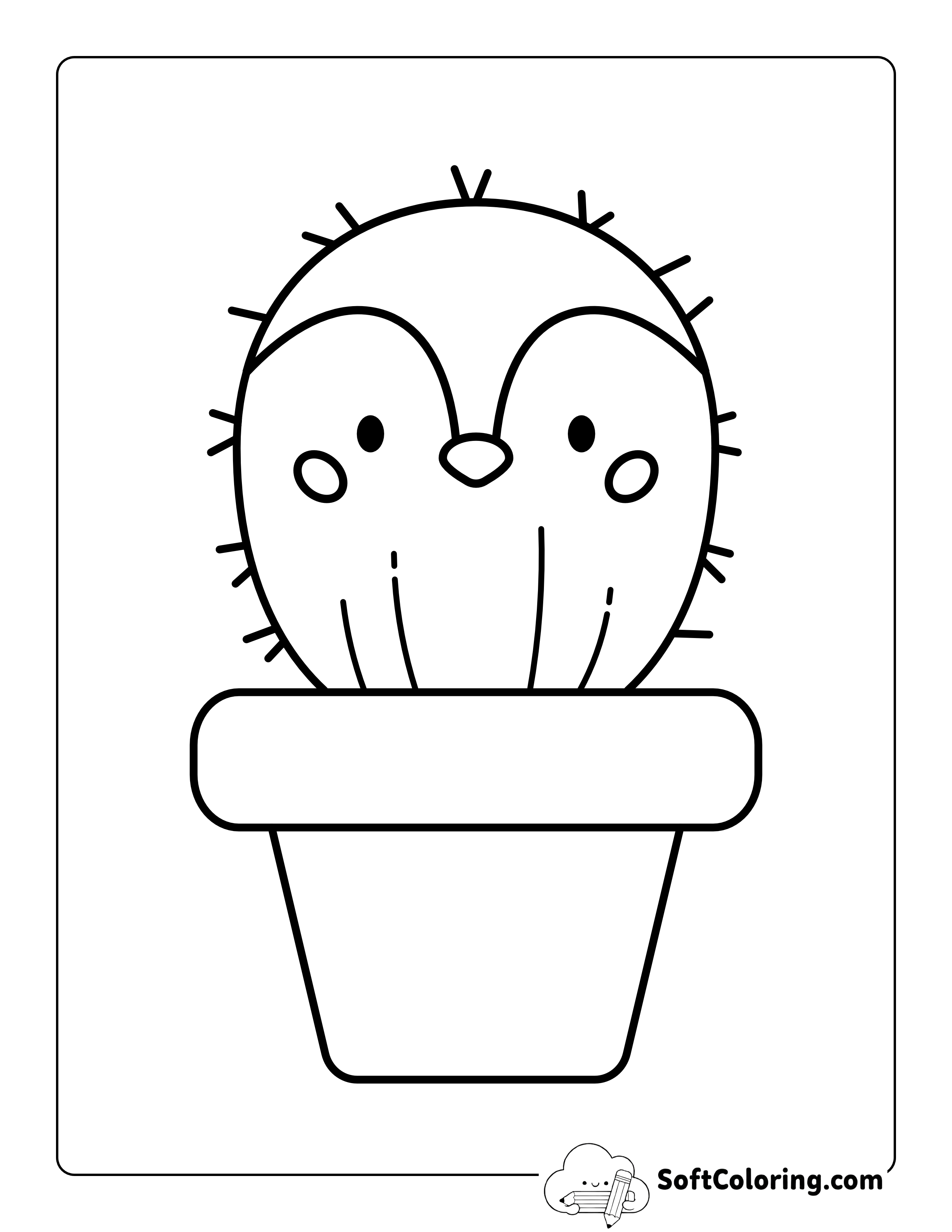 Cute Kawaii Penguin Cactus to Color In