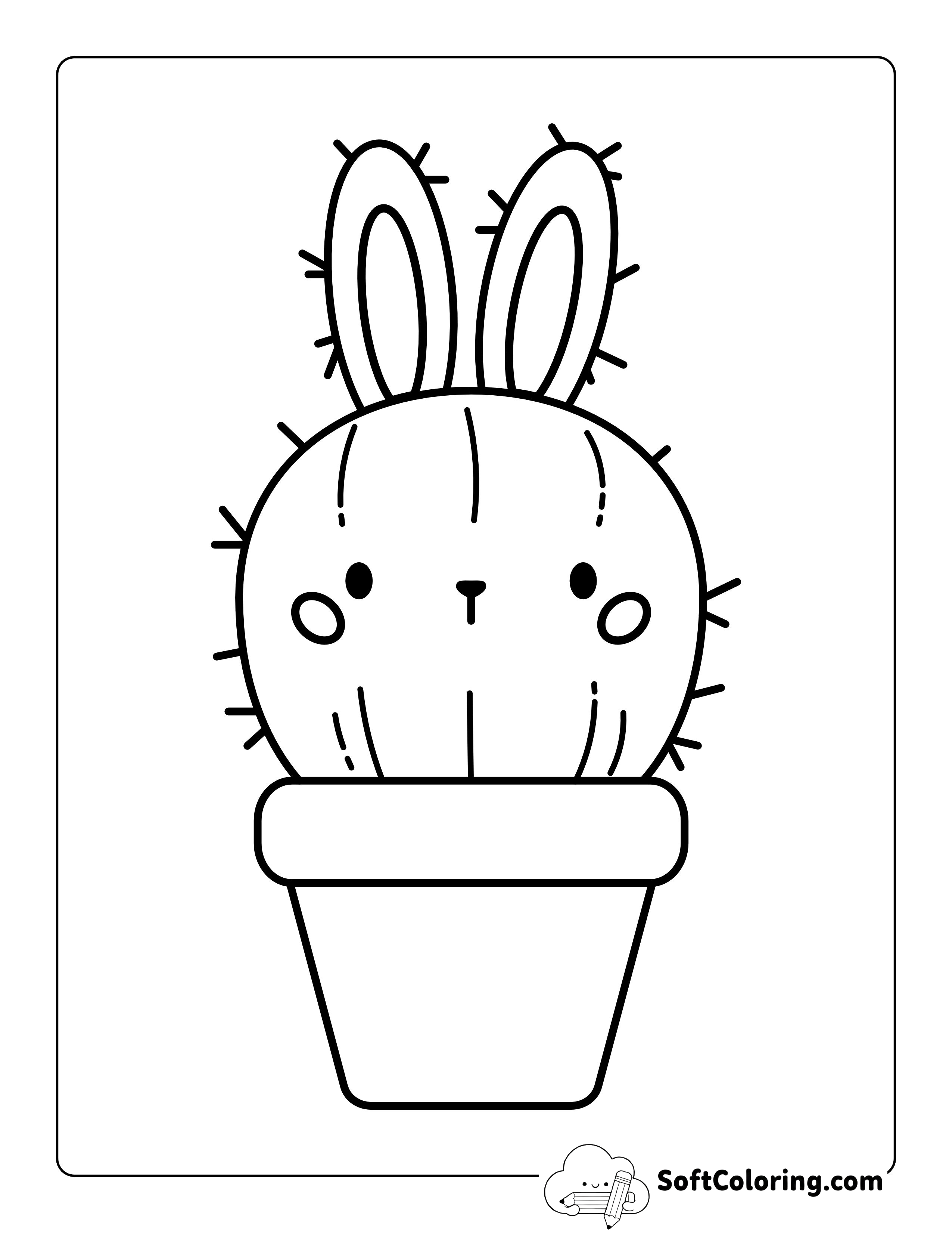 Cute Bunny Rabbit Cactus Picture to Color