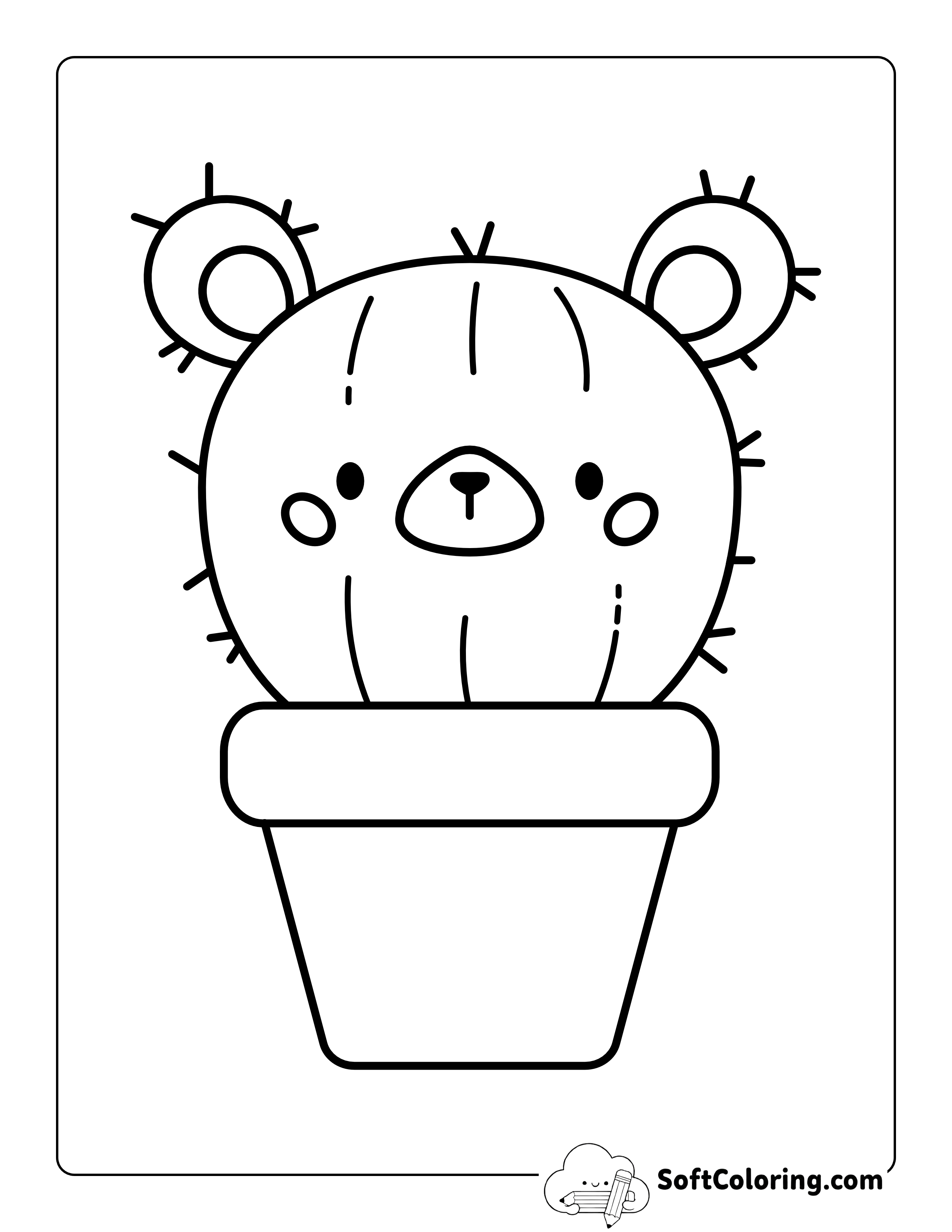 Prickly Bear Cactus Kawaii Picture to Color