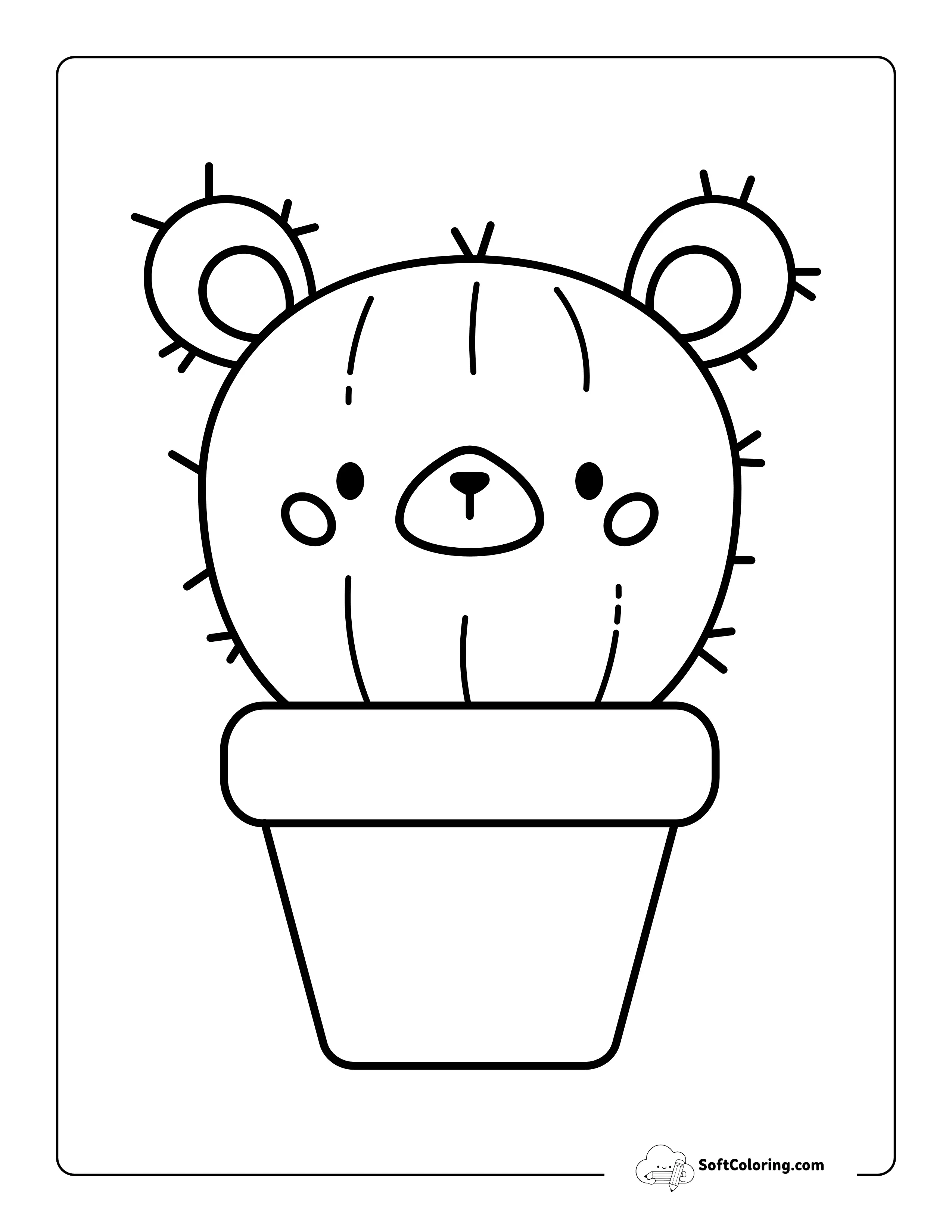 Prickly Bear Cactus Kawaii Picture To Color