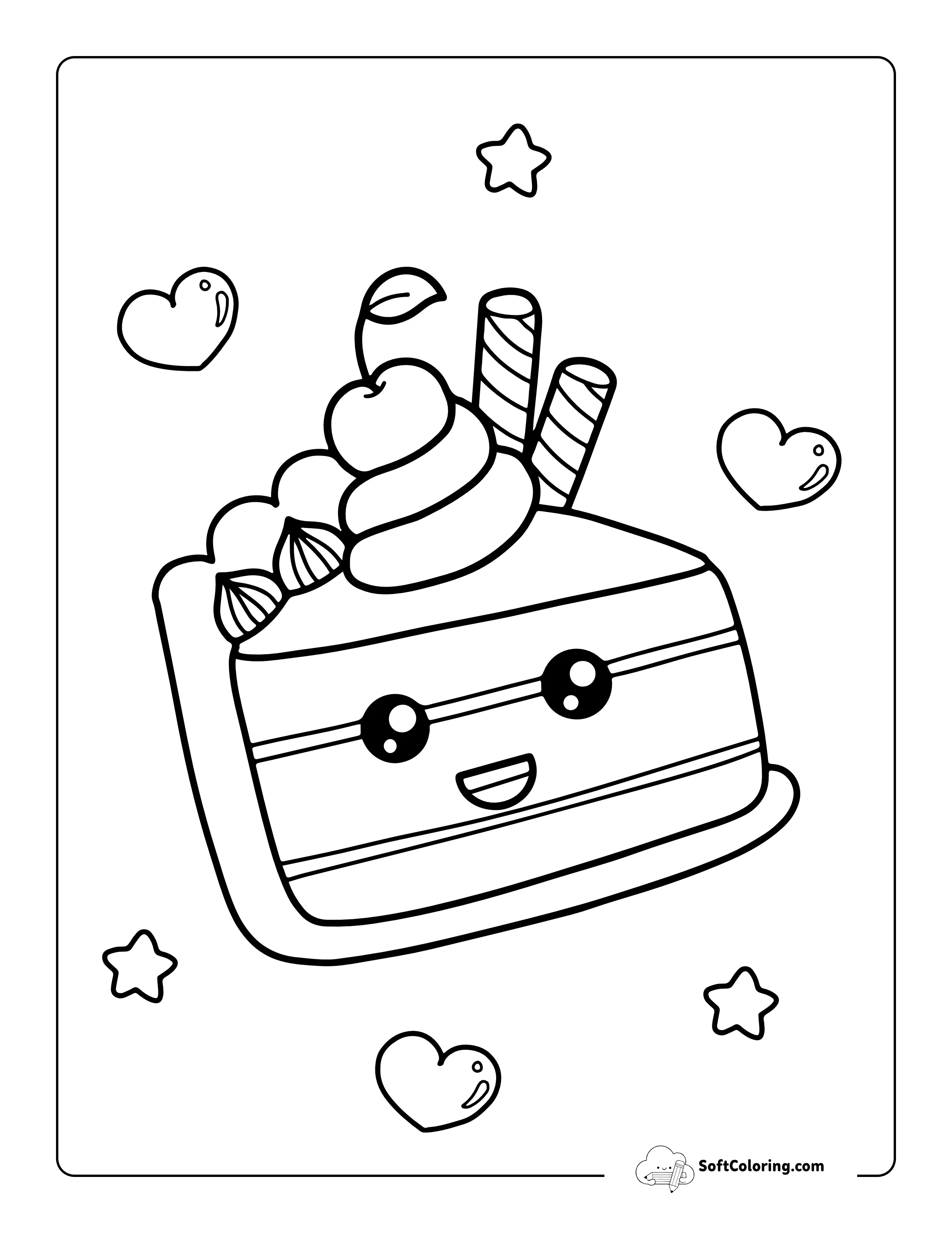 Kawaii Cake With Cherry On Top Picture To Color