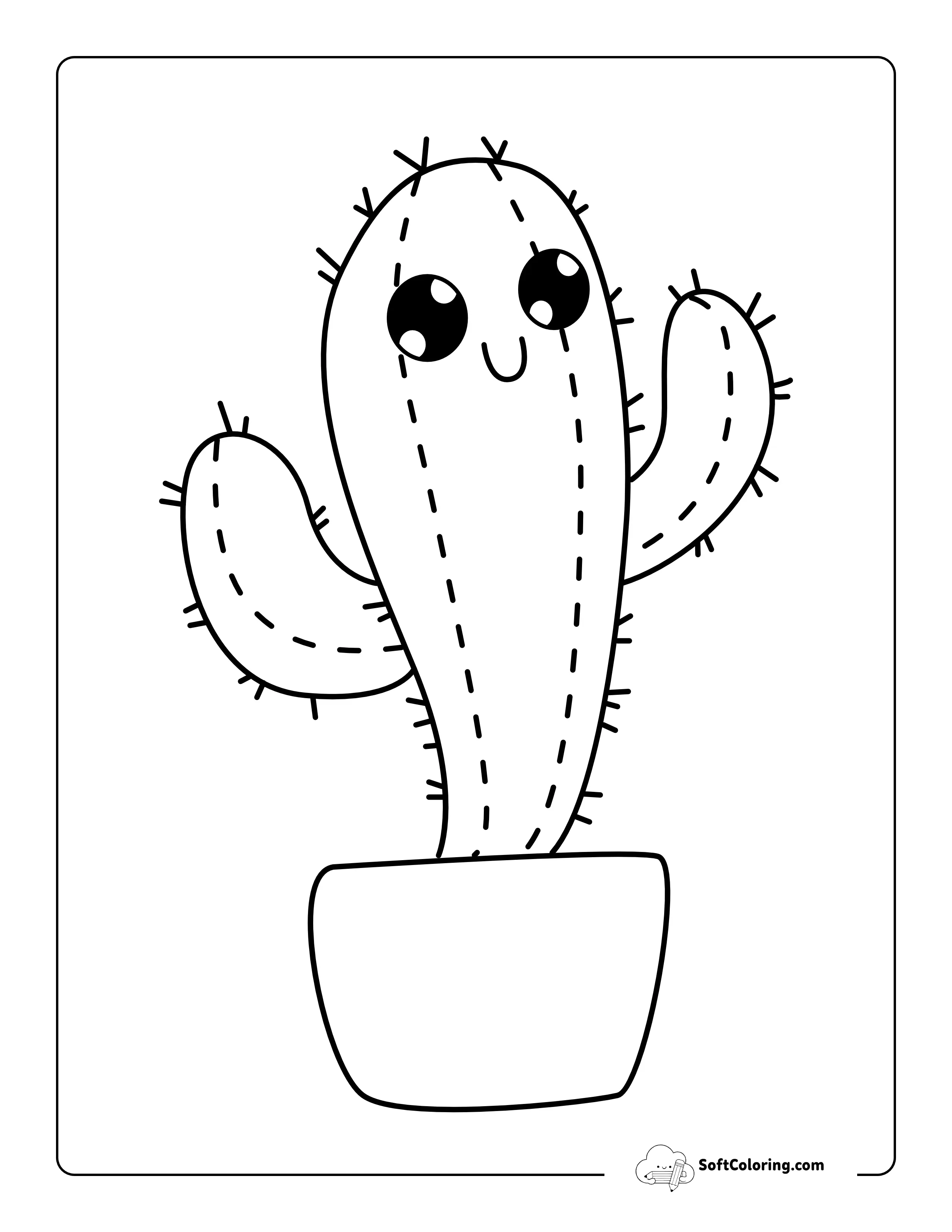 Kawaii Prickly Cactus Coloring Page