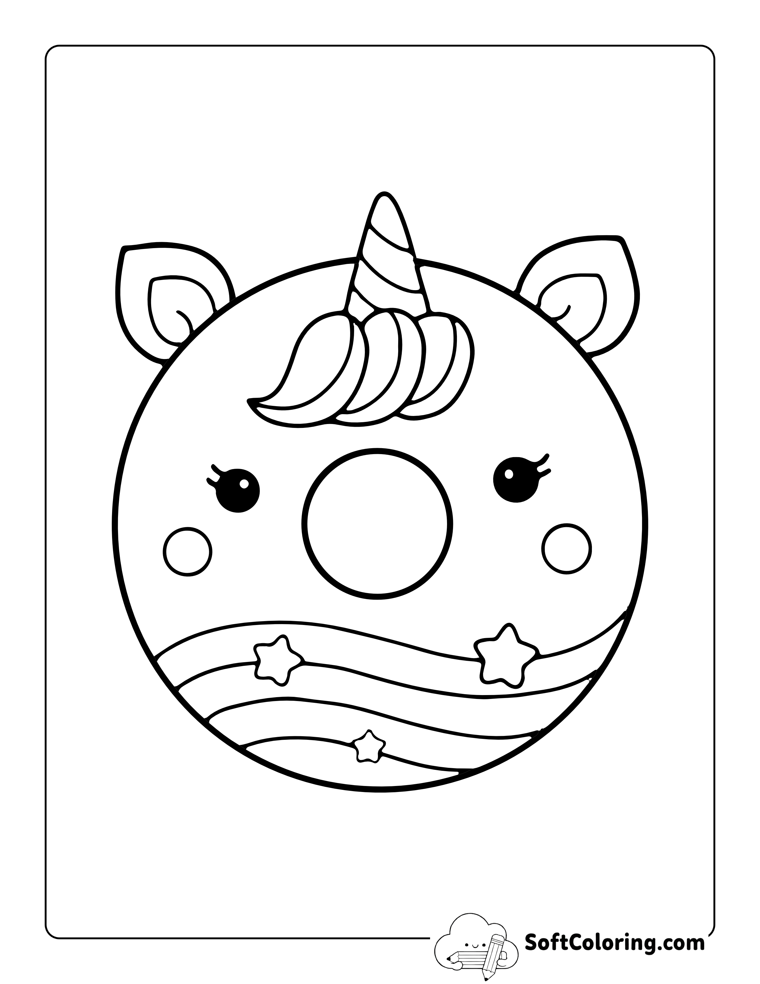 Cute Unicorn Donut Coloring Page