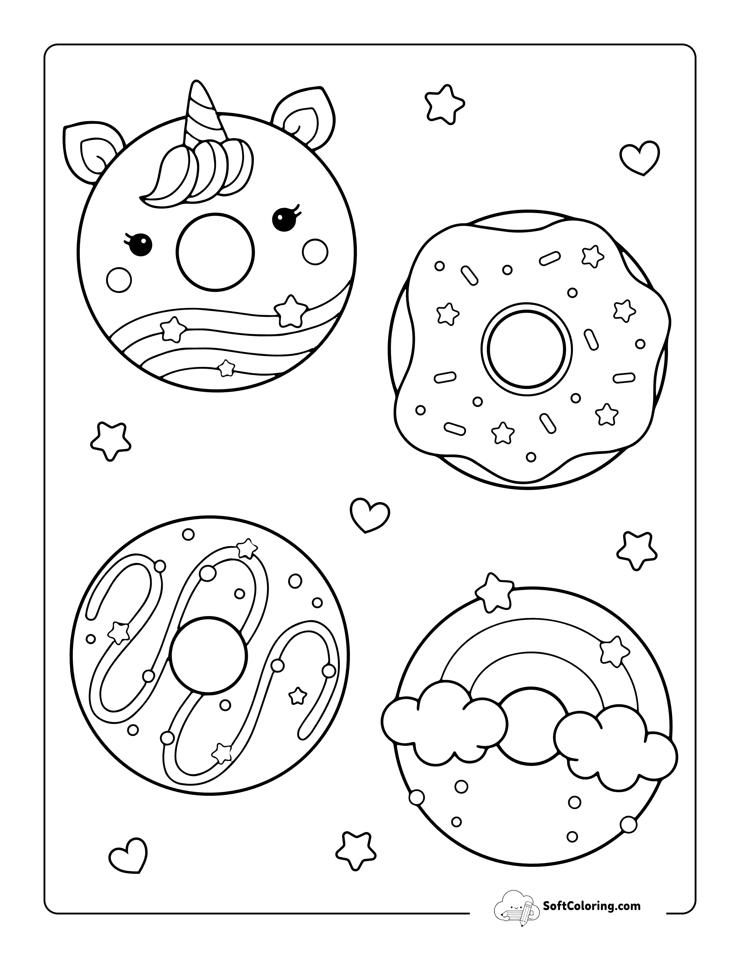 Magical Donuts Kawaii Food Coloring Page