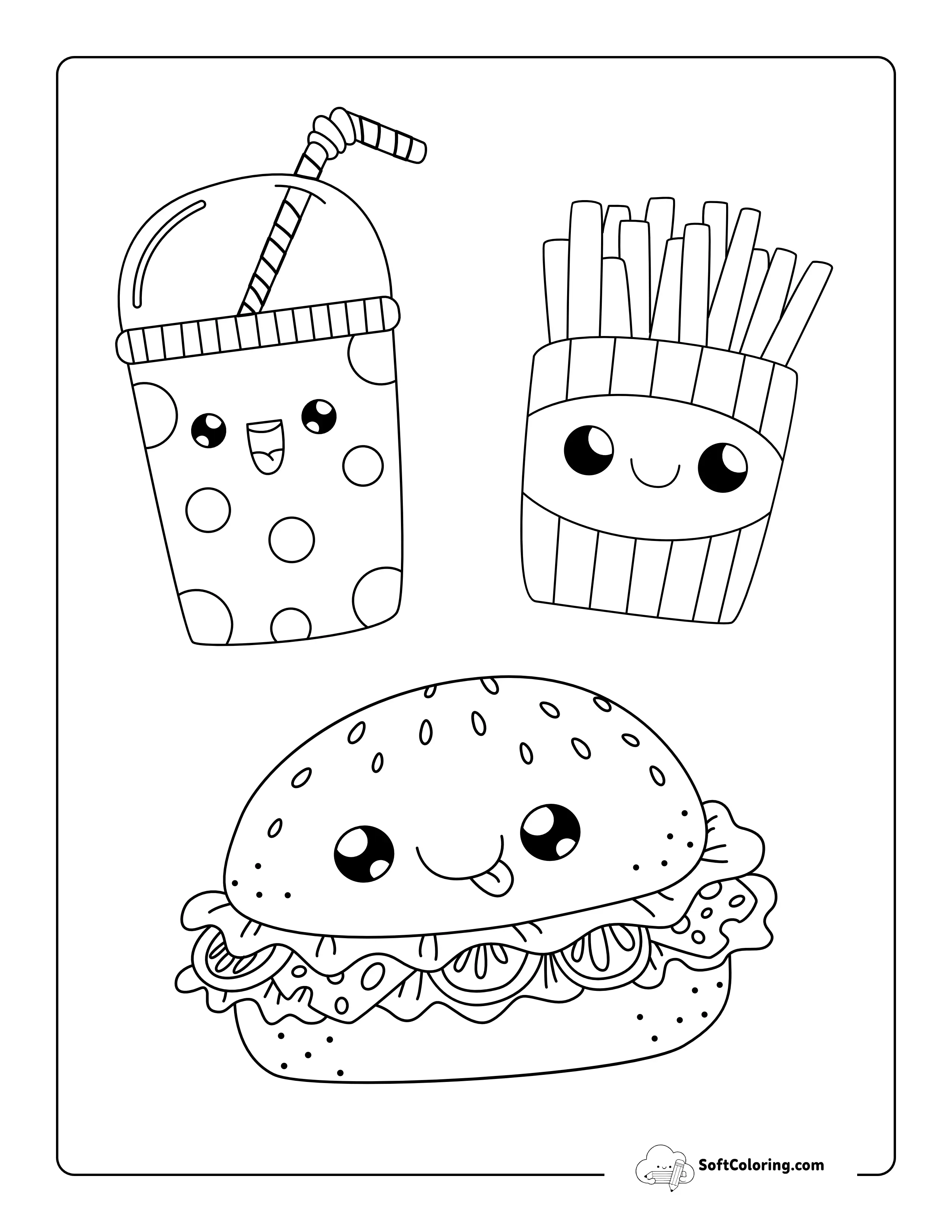 Cute Kawaii Food Picture To Color In
