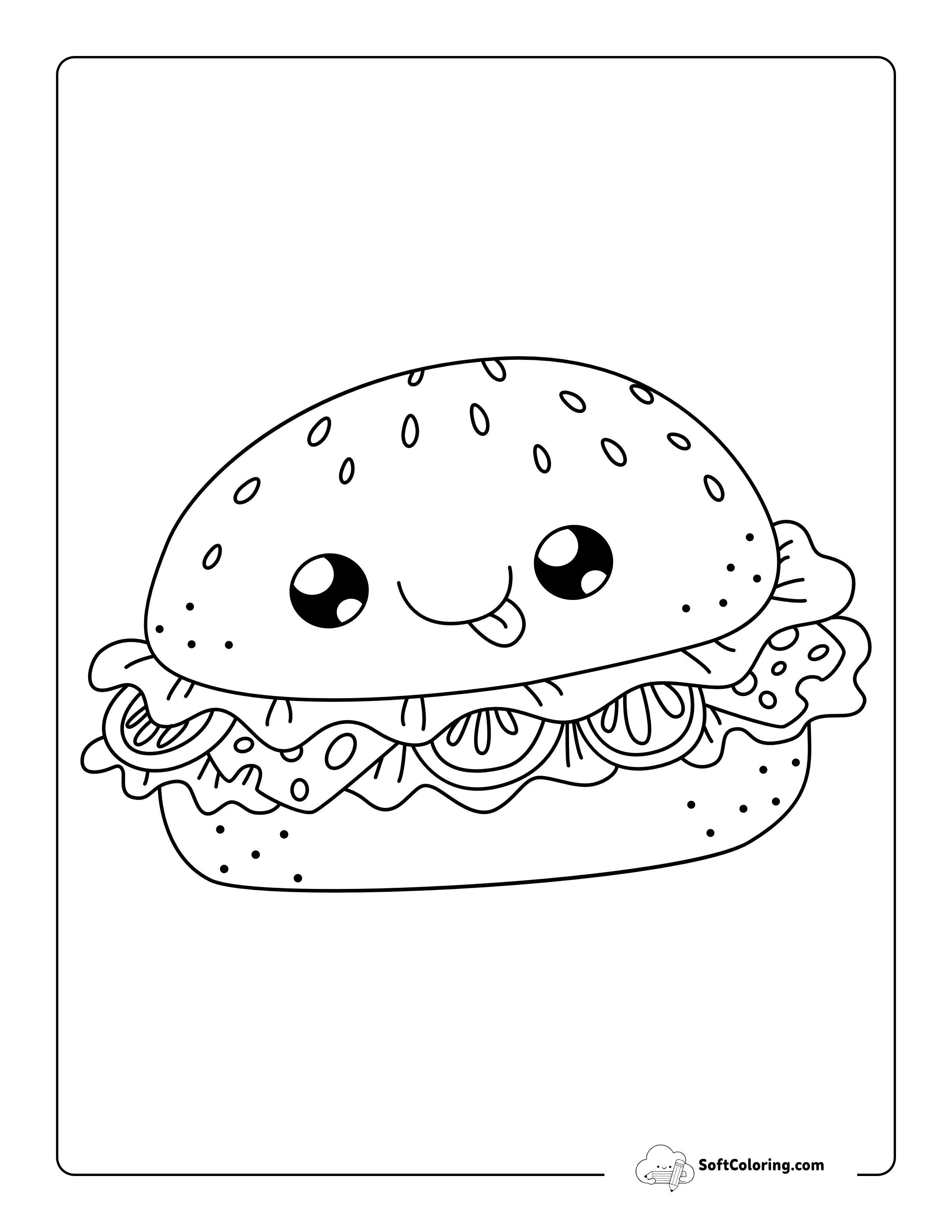 Kawaii Hamburger Printable Coloring Sheet