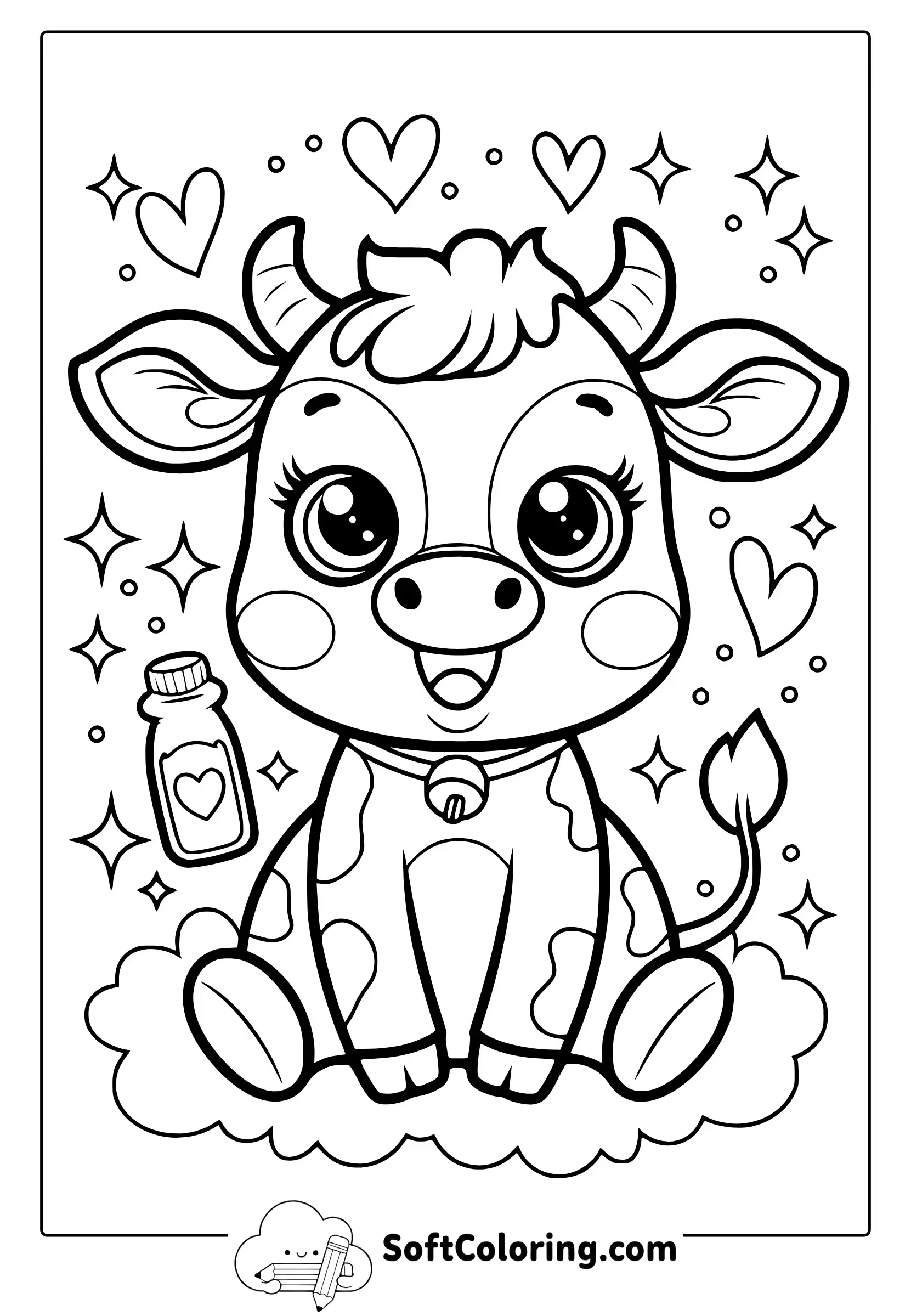 kawaii cow coloring page