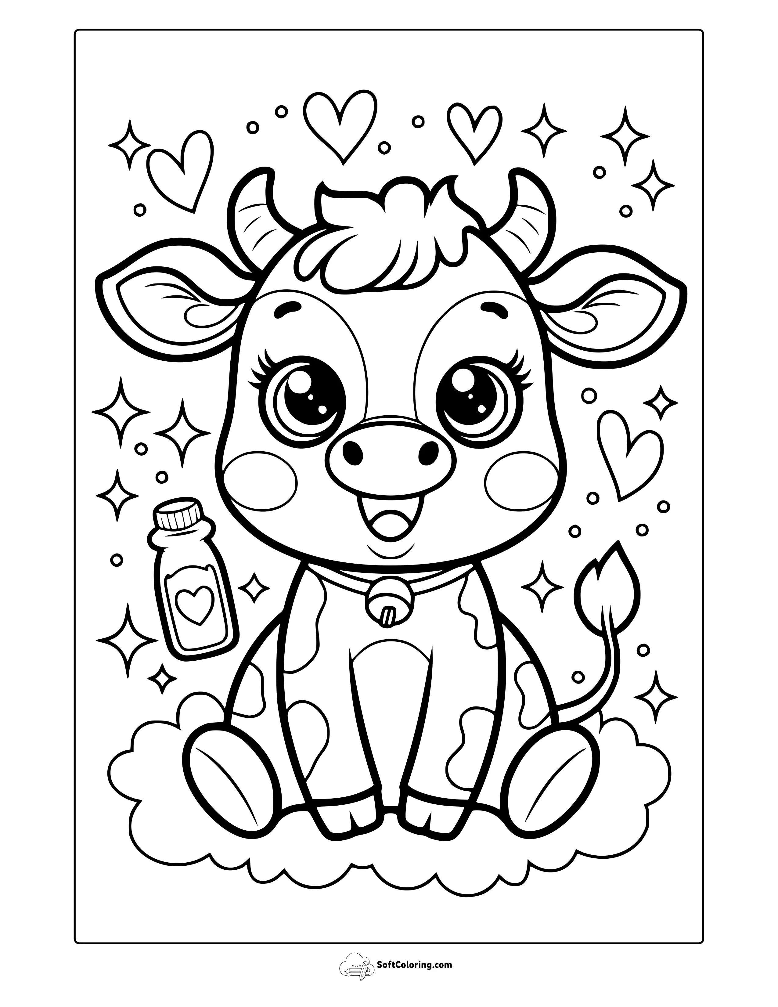 Kawaii Cow Coloring Page